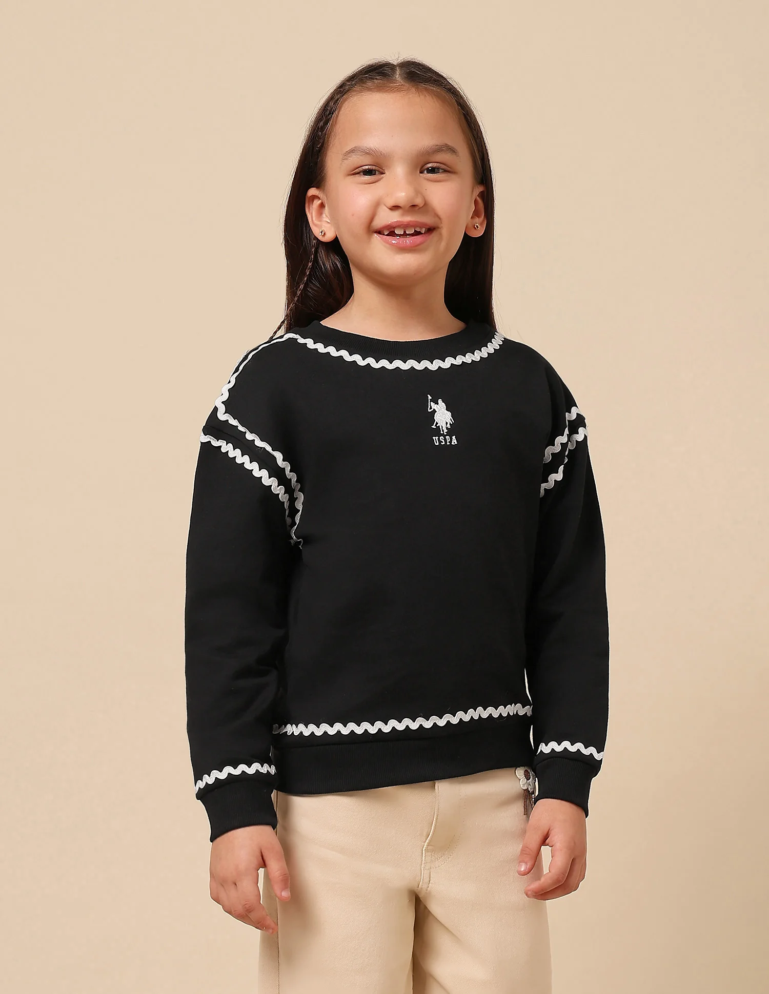 Girls Solid Lace Trim Sweatshirt - Image 6