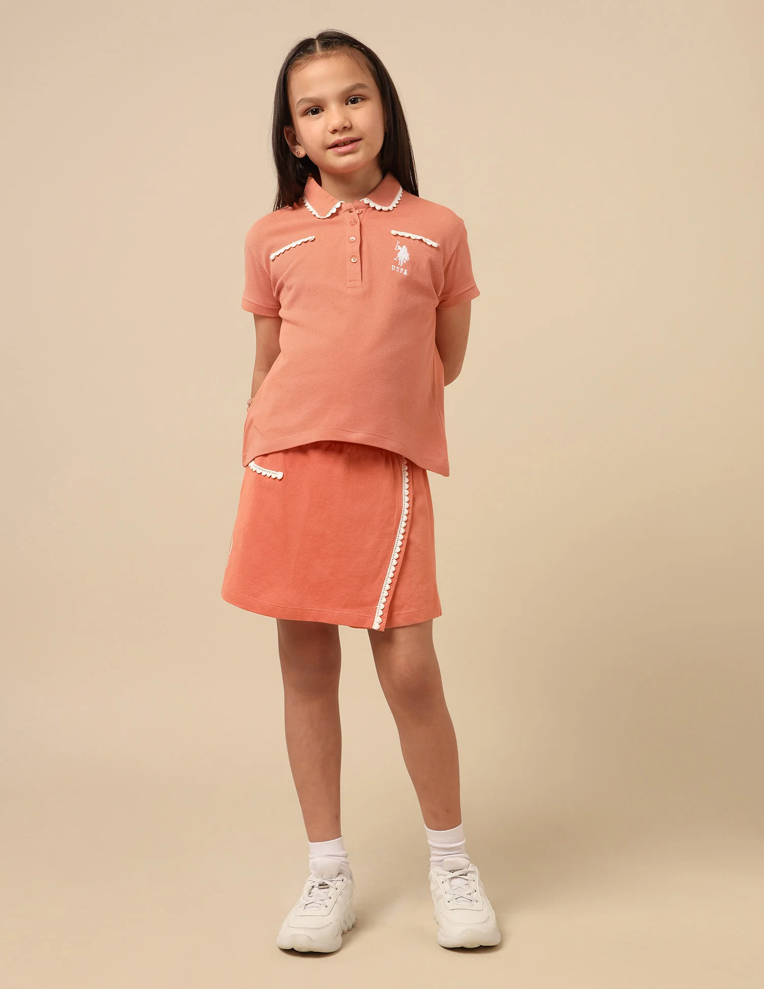 Girls Solid Lace Trim Top - Image 3