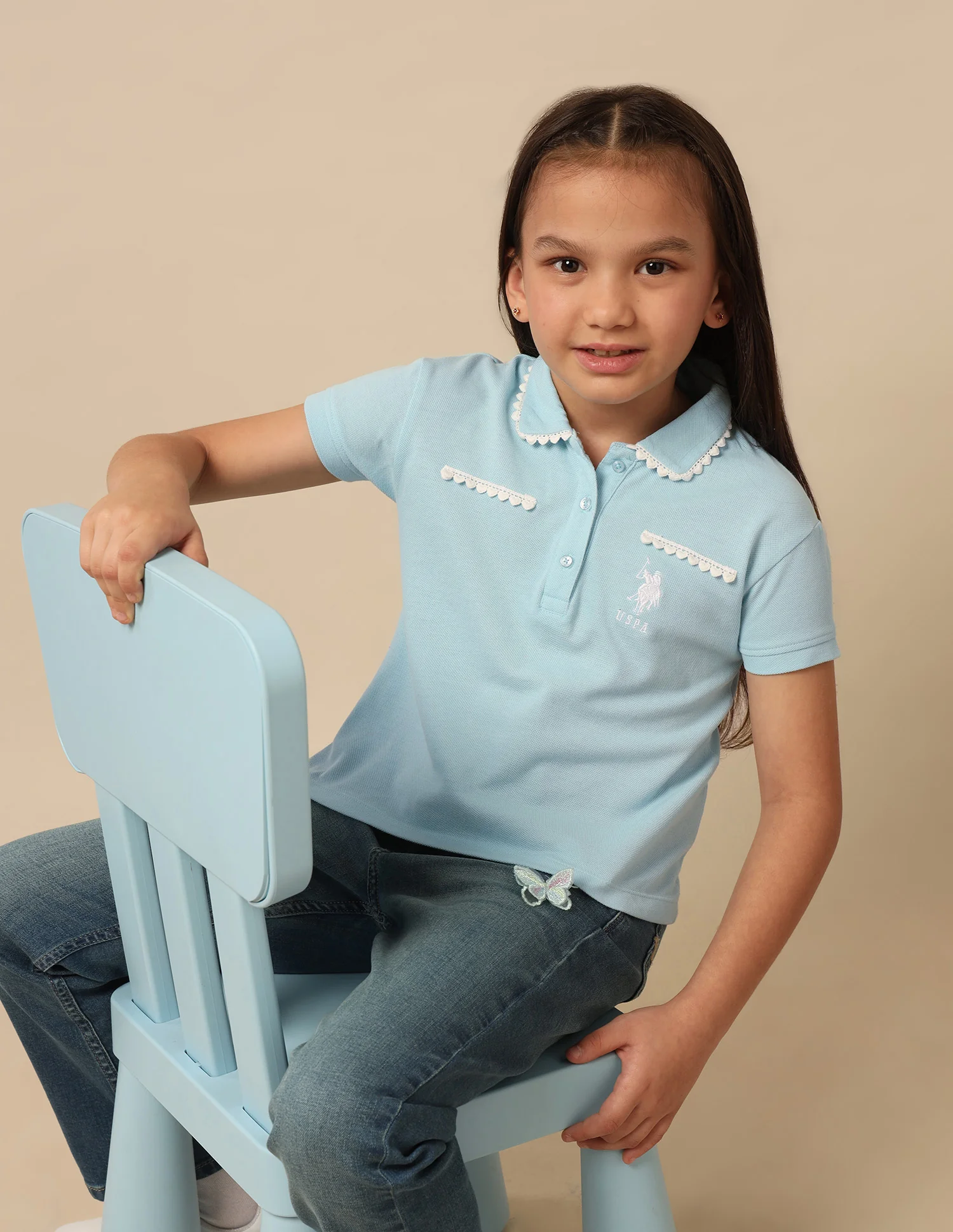 Girls Solid Lace Trim Top