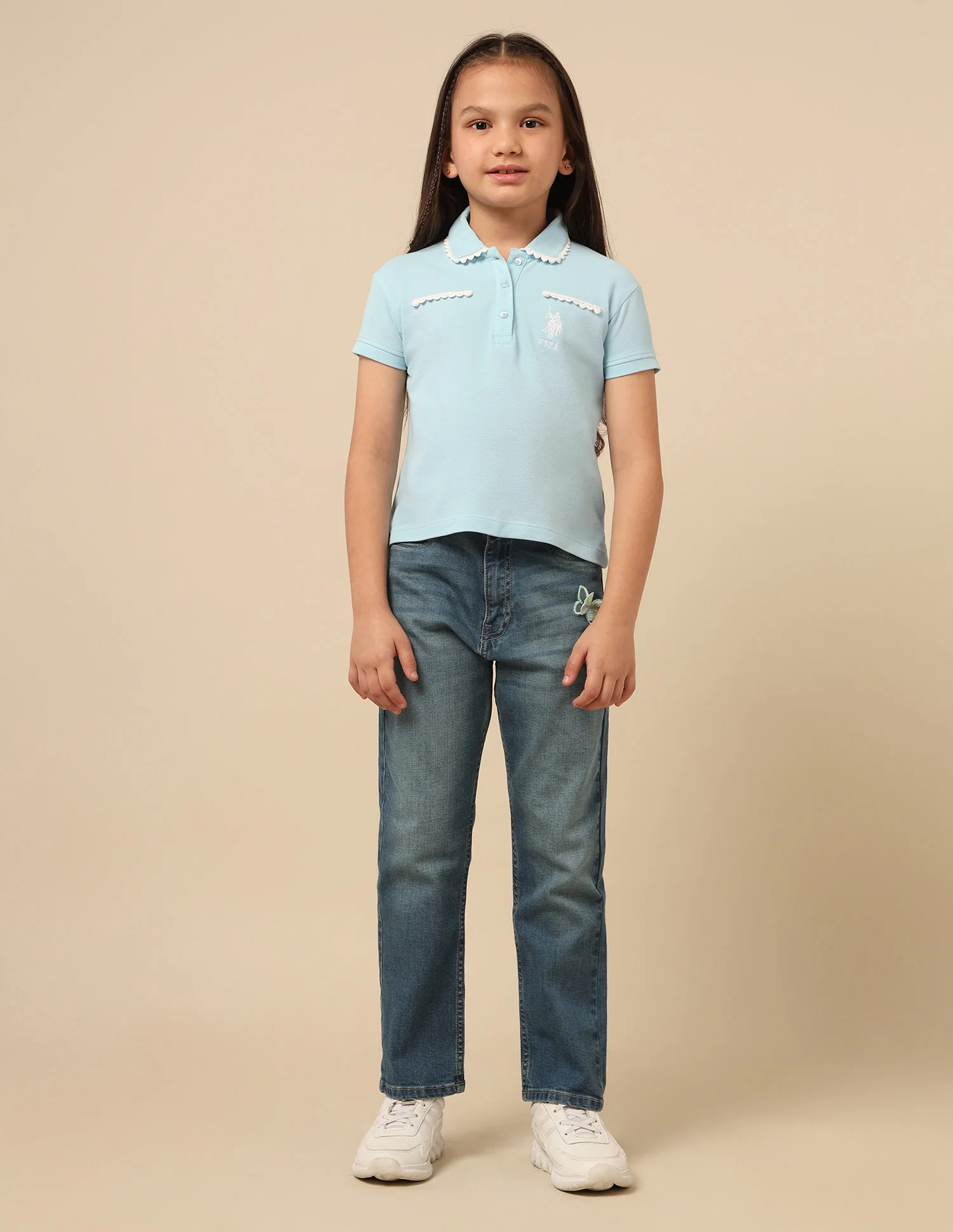 Girls Solid Lace Trim Top - Image 3