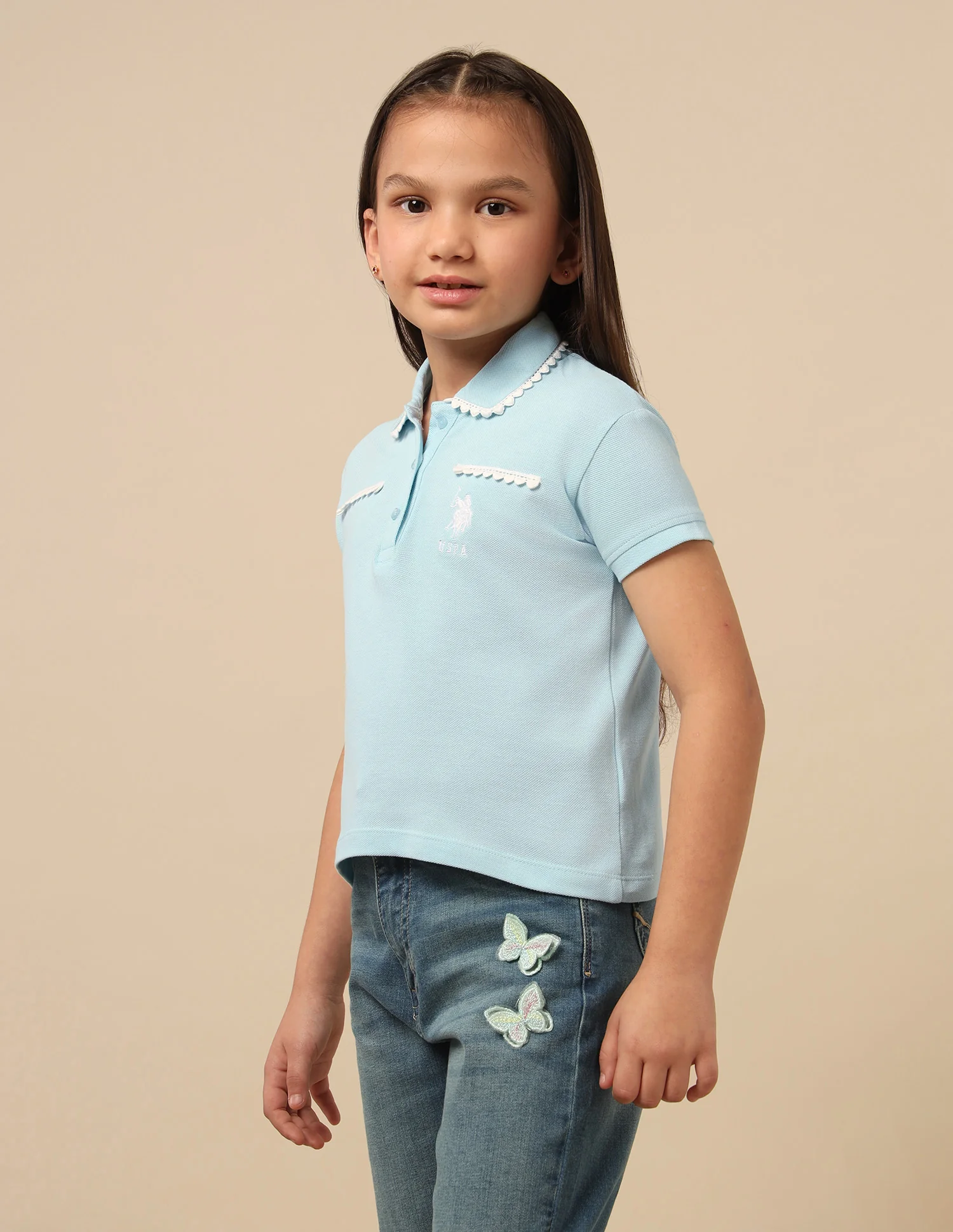 Girls Solid Lace Trim Top - Image 4