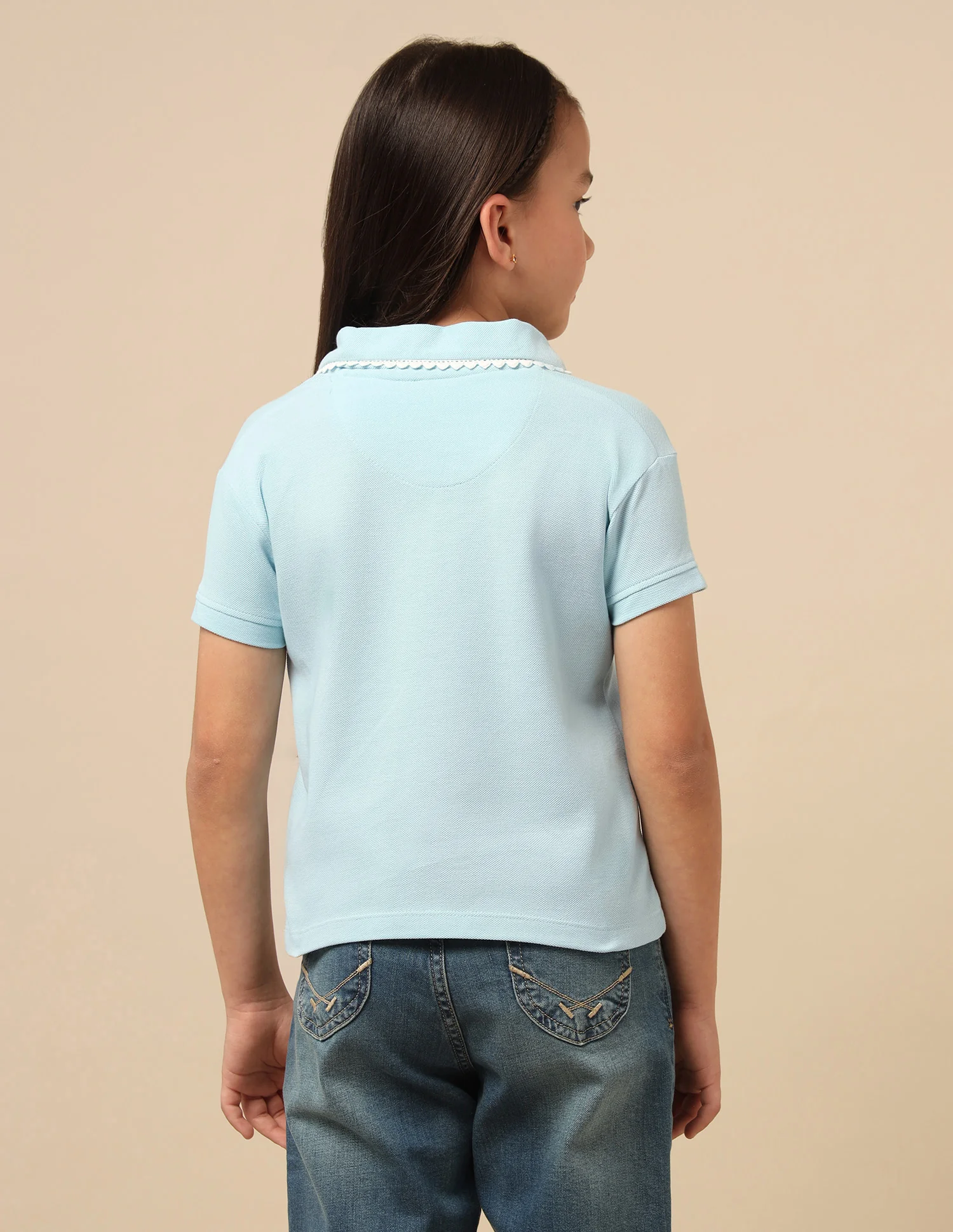 Girls Solid Lace Trim Top - Image 5