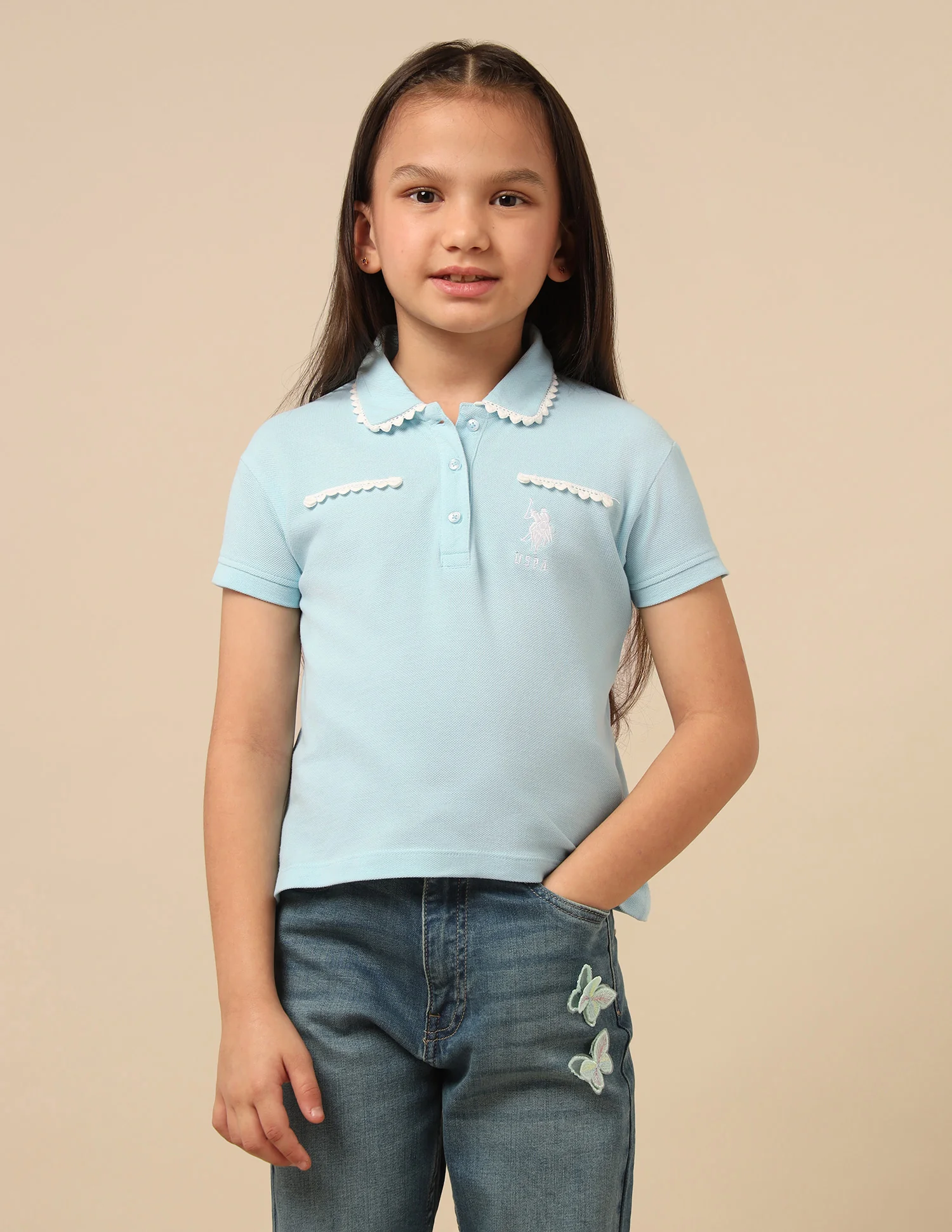 Girls Solid Lace Trim Top - Image 6