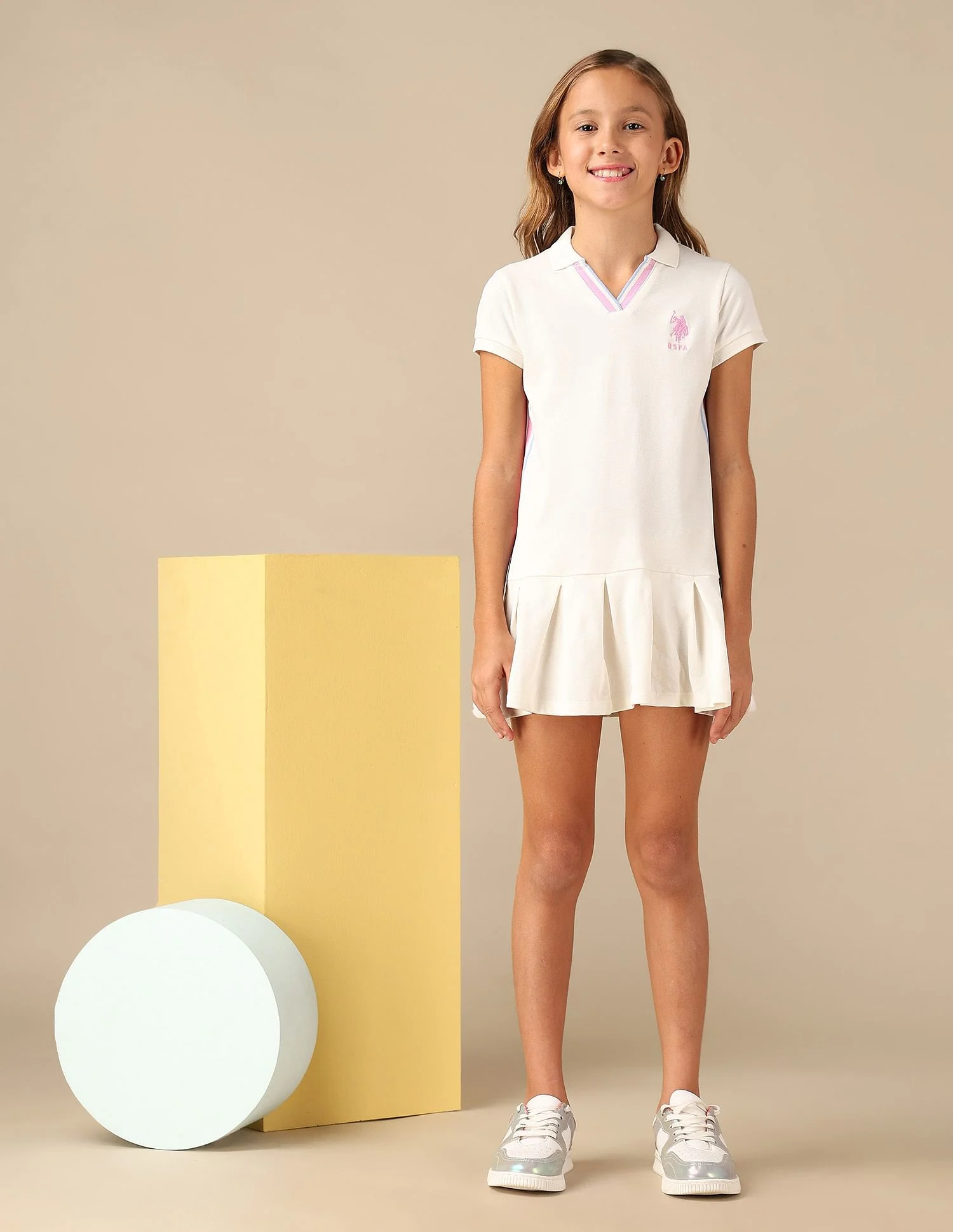 Girls Solid Pleated Tennis Dress - Image 4