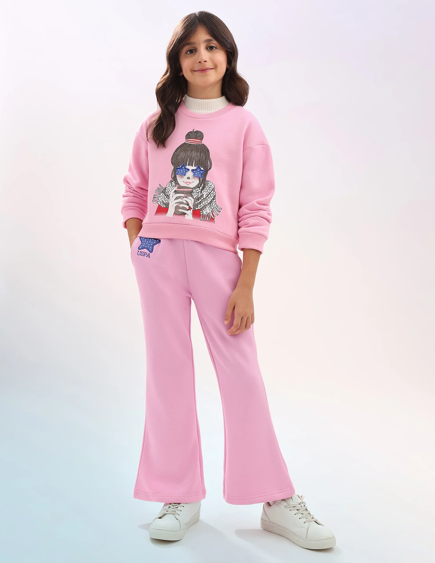 Girls Solid Regular Fit Flared Track Pants - Image 3