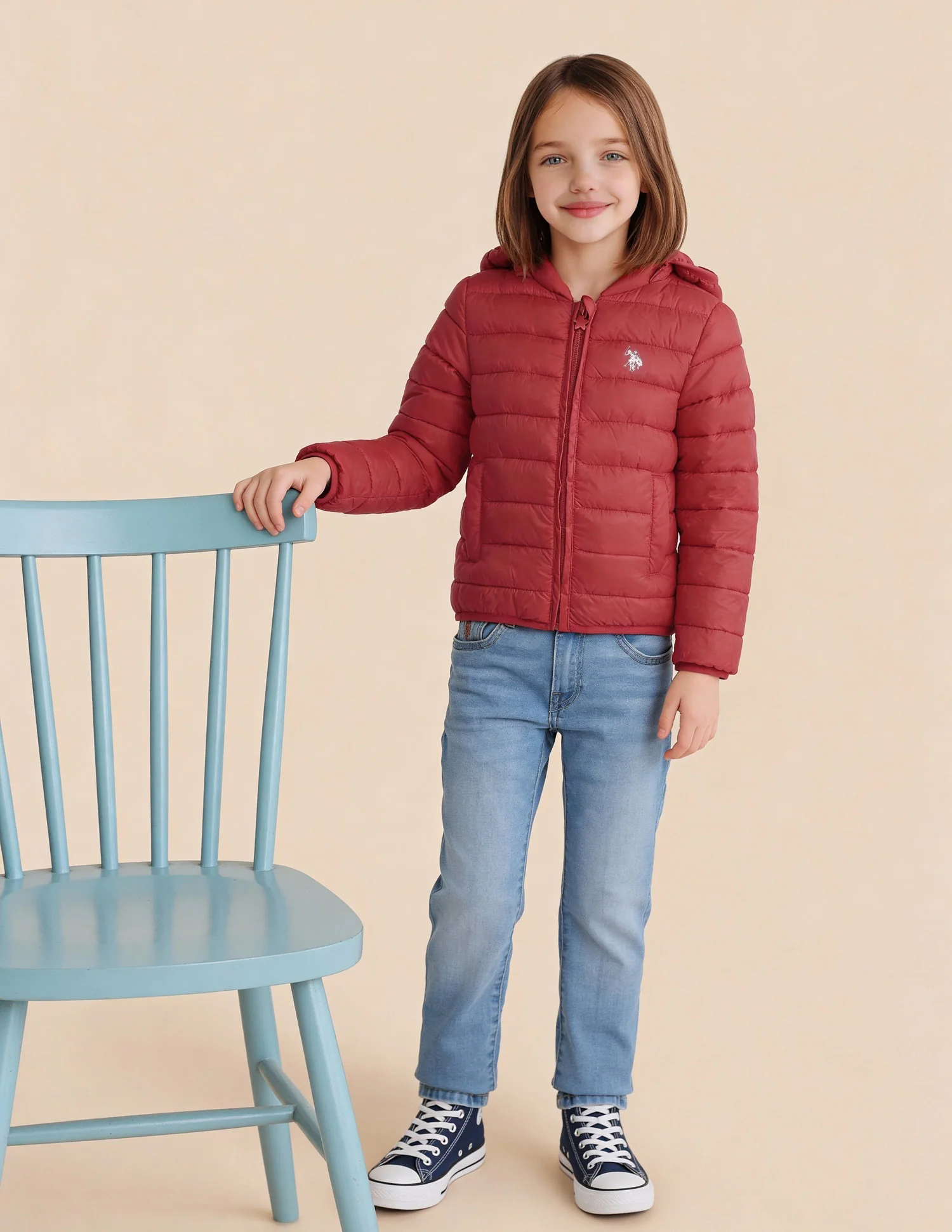 Girls Solid Regular Fit Packable Jacket
