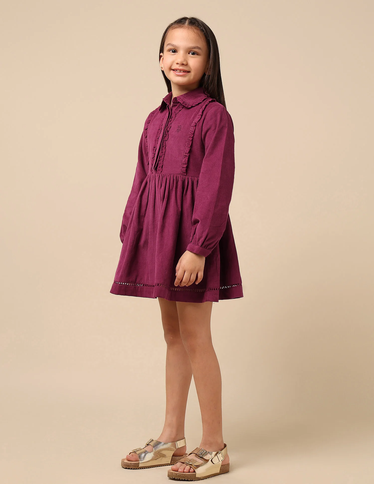 Girls Solid Shirt Dress - Image 4
