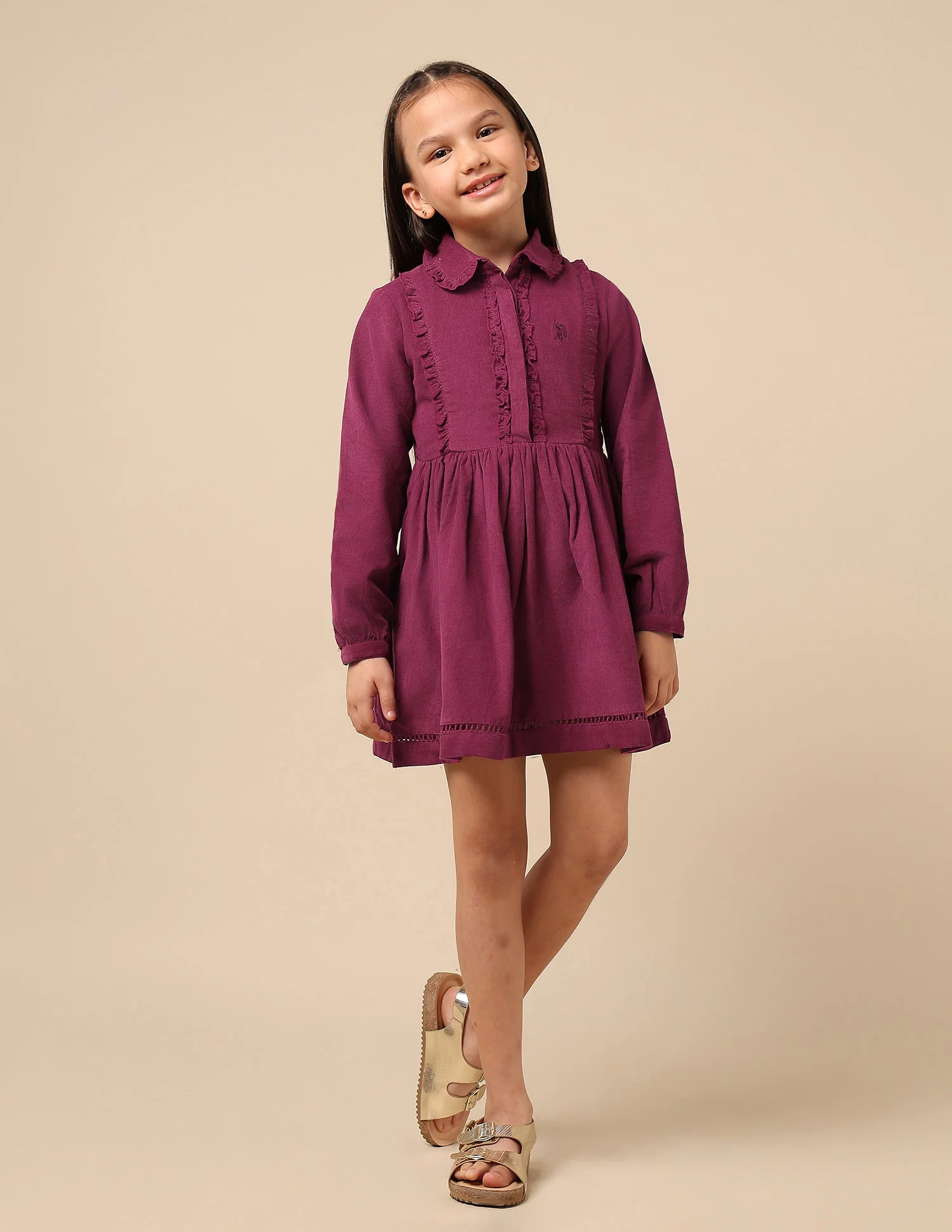 Girls Solid Shirt Dress - Image 6