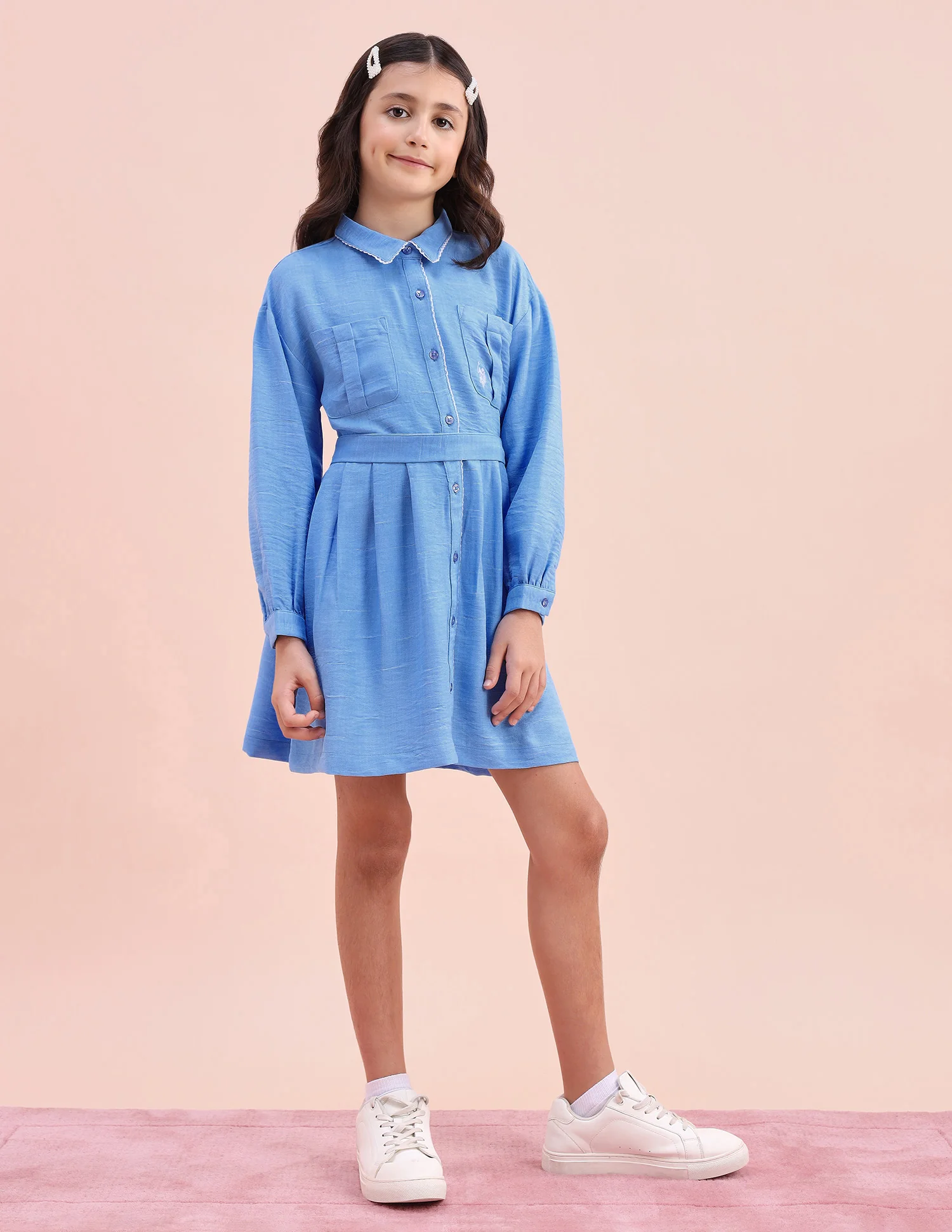 Girls Solid Shirt Dress - Image 3