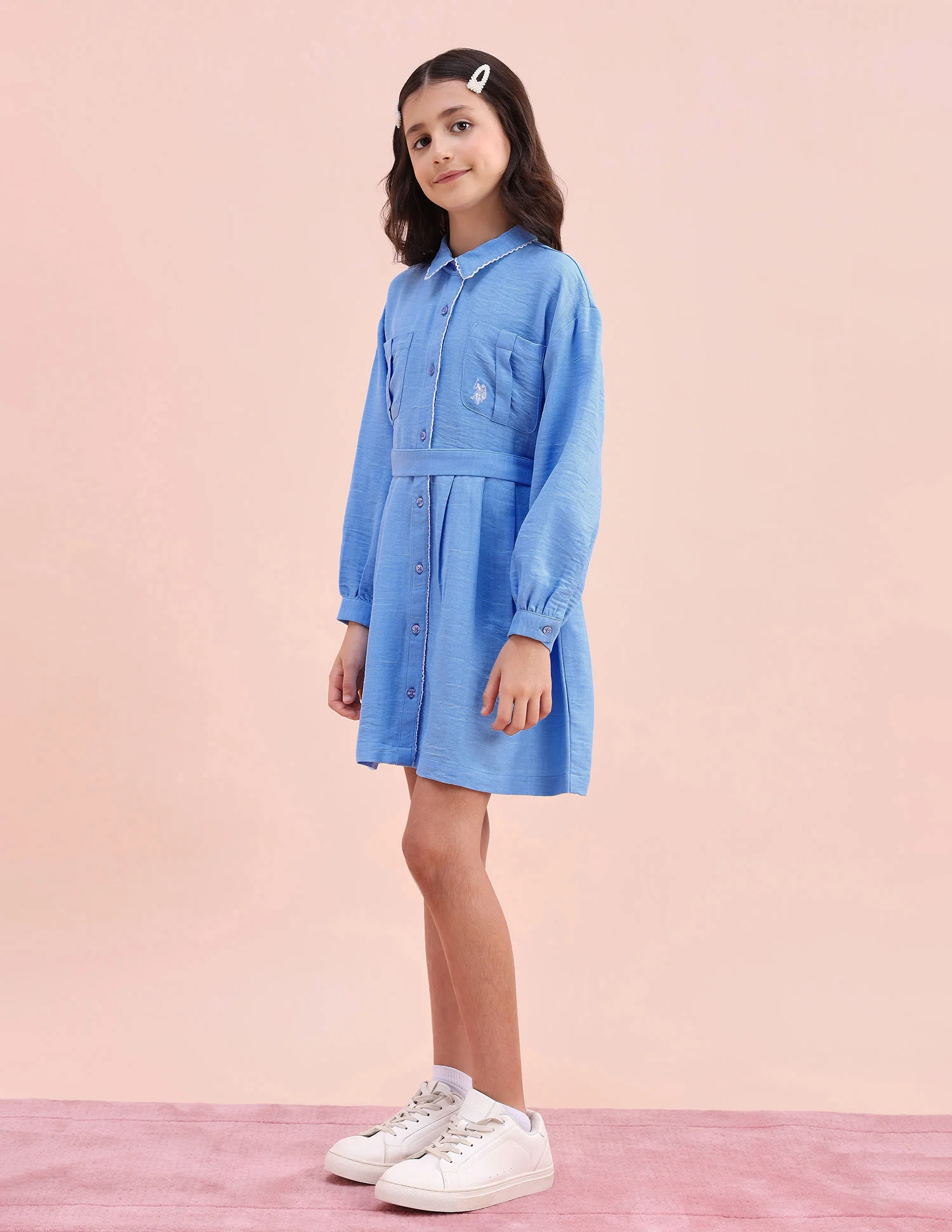 Girls Solid Shirt Dress - Image 4
