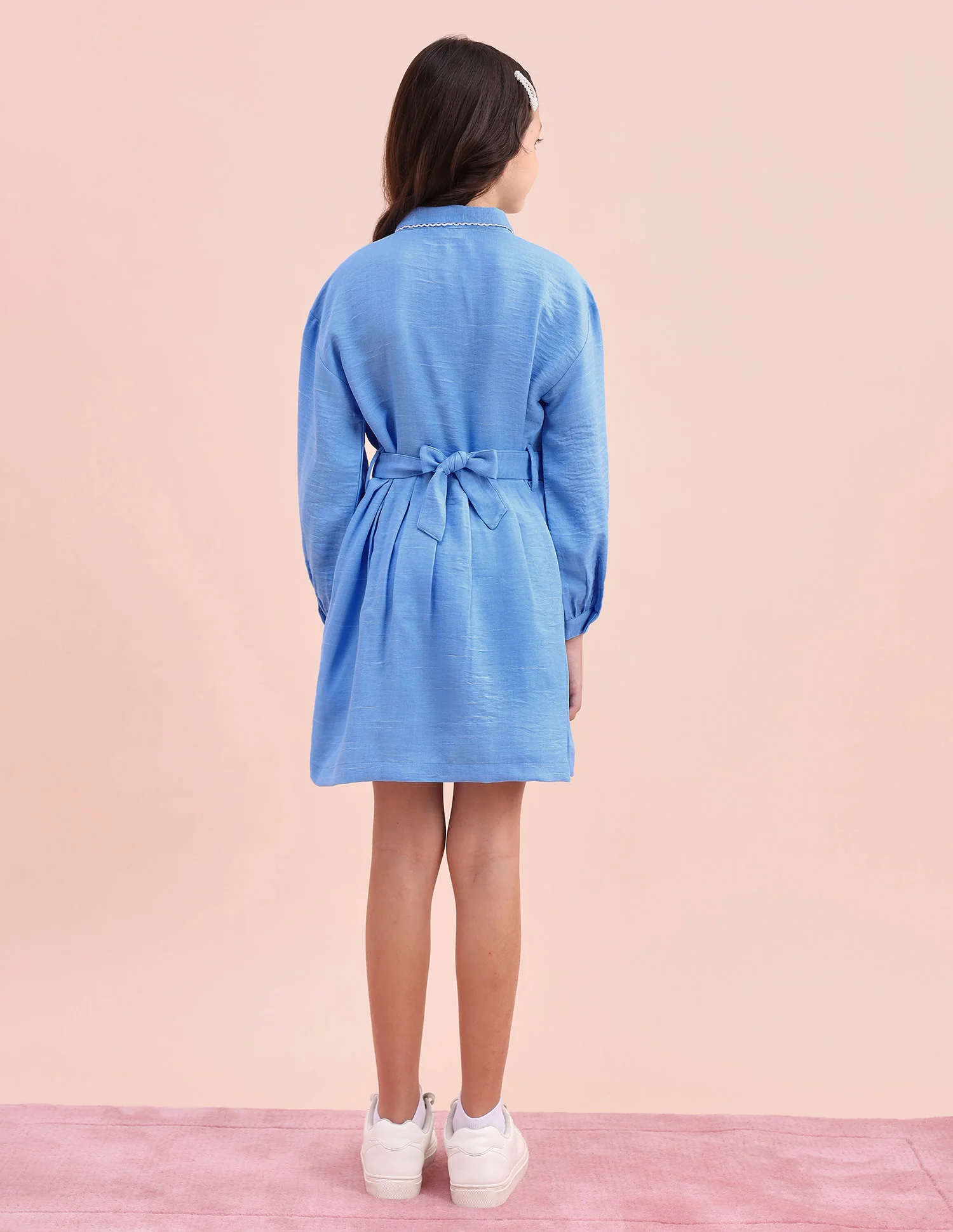 Girls Solid Shirt Dress - Image 5