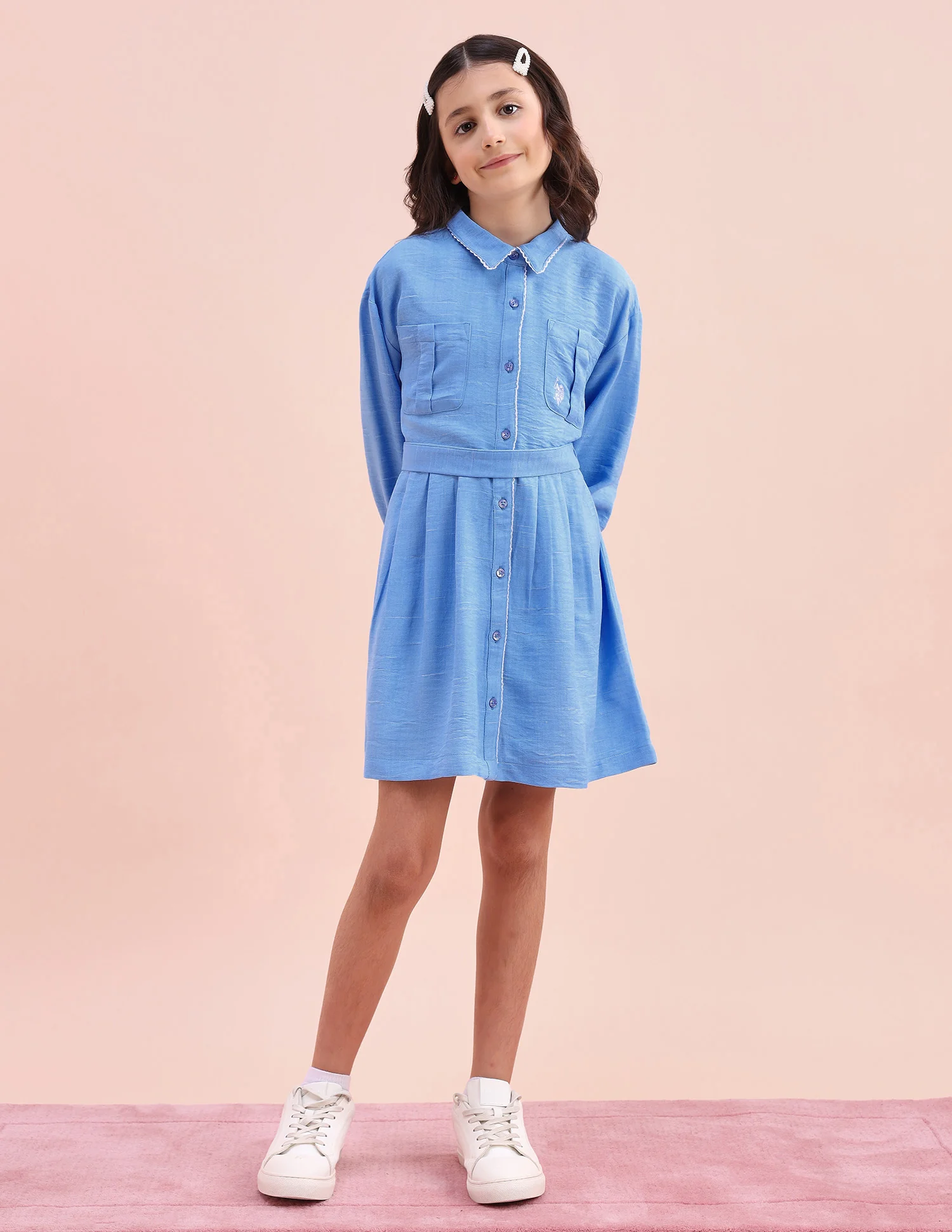 Girls Solid Shirt Dress - Image 6