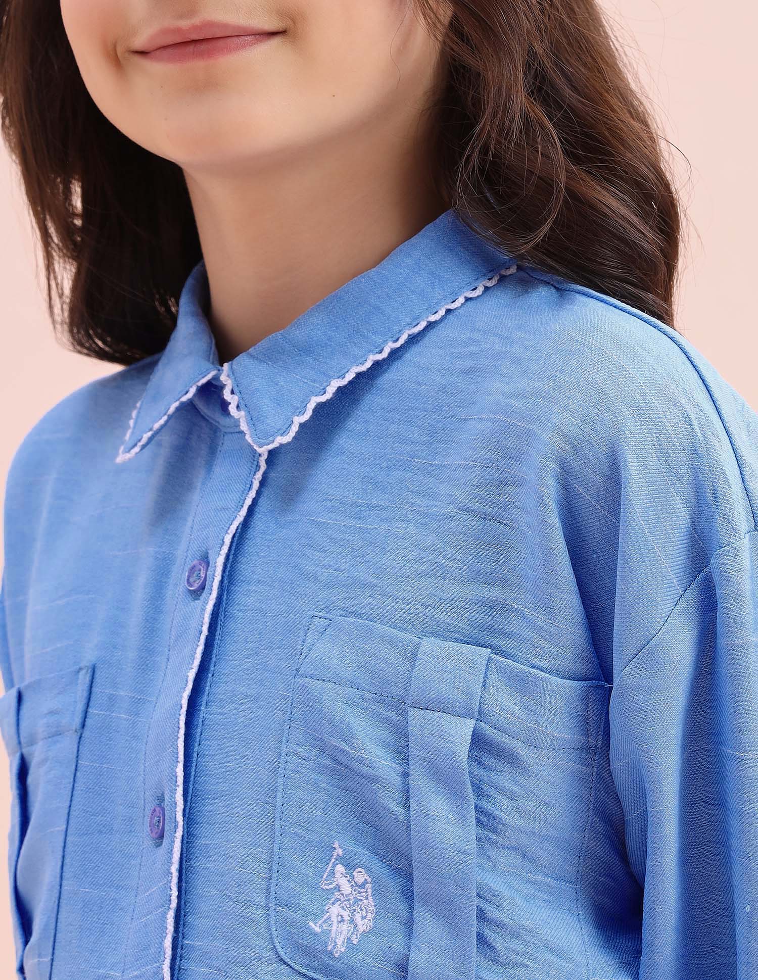 Girls Solid Shirt Dress - Image 7