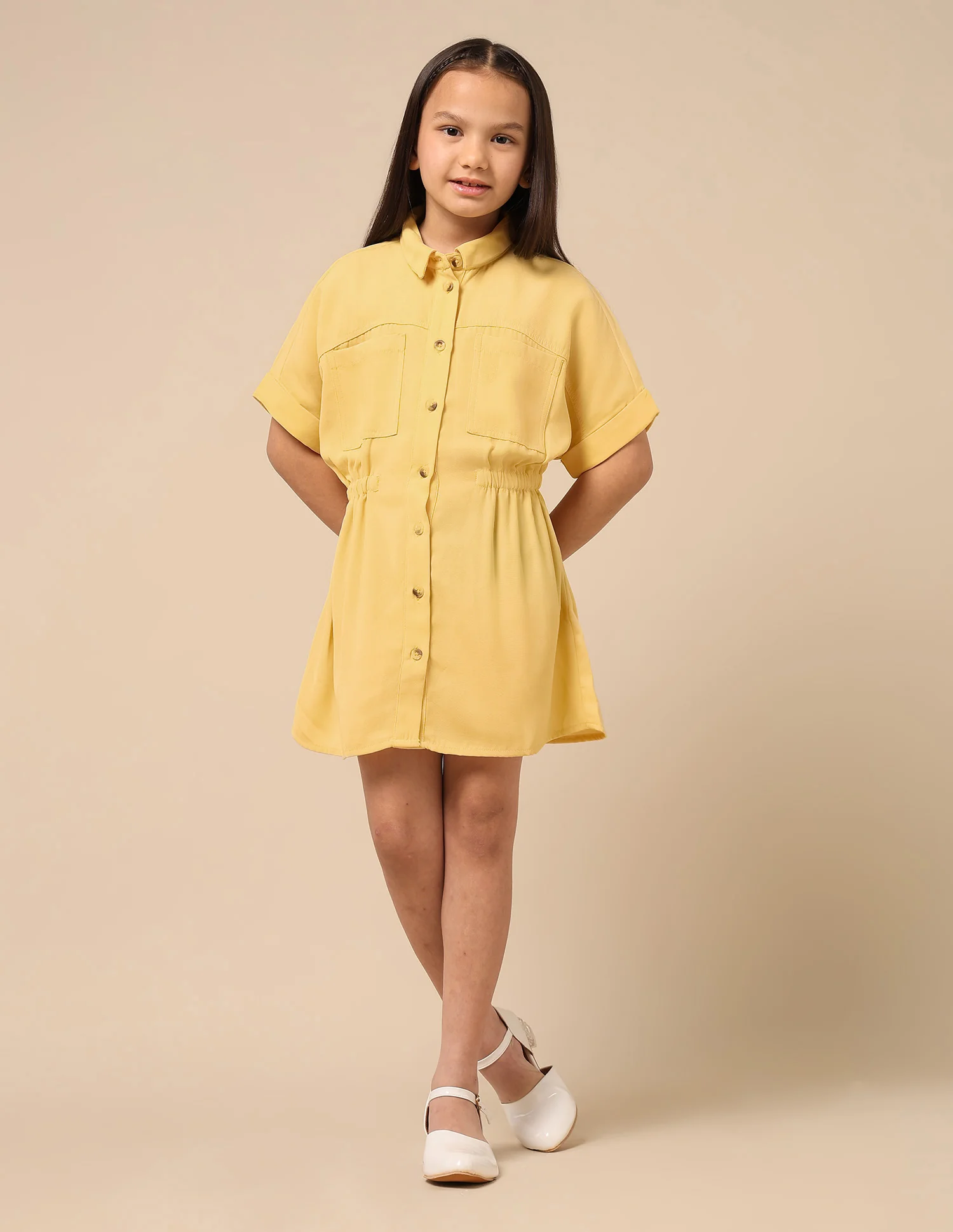 Girls Solid Shirt Dress - Image 3