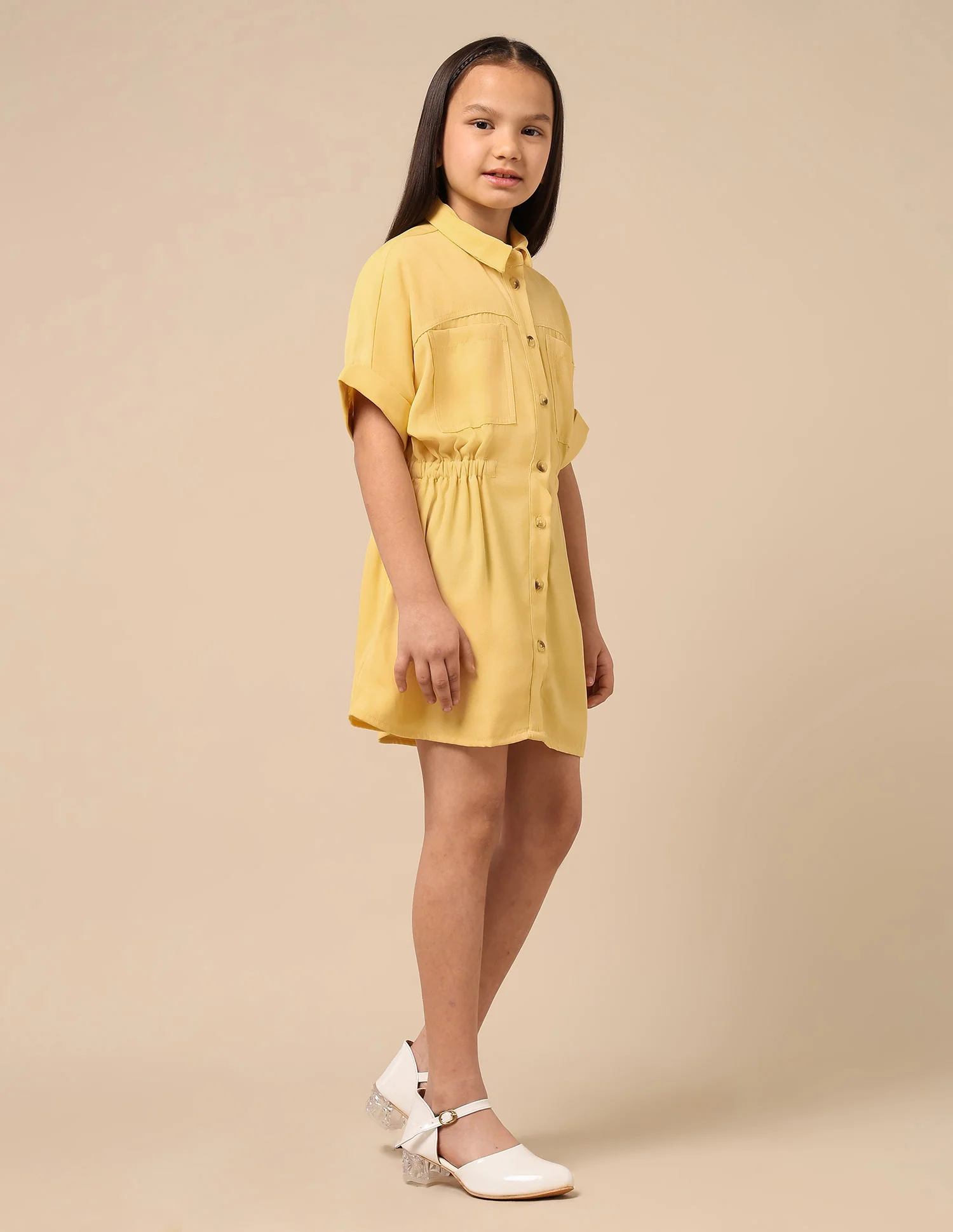 Girls Solid Shirt Dress - Image 4