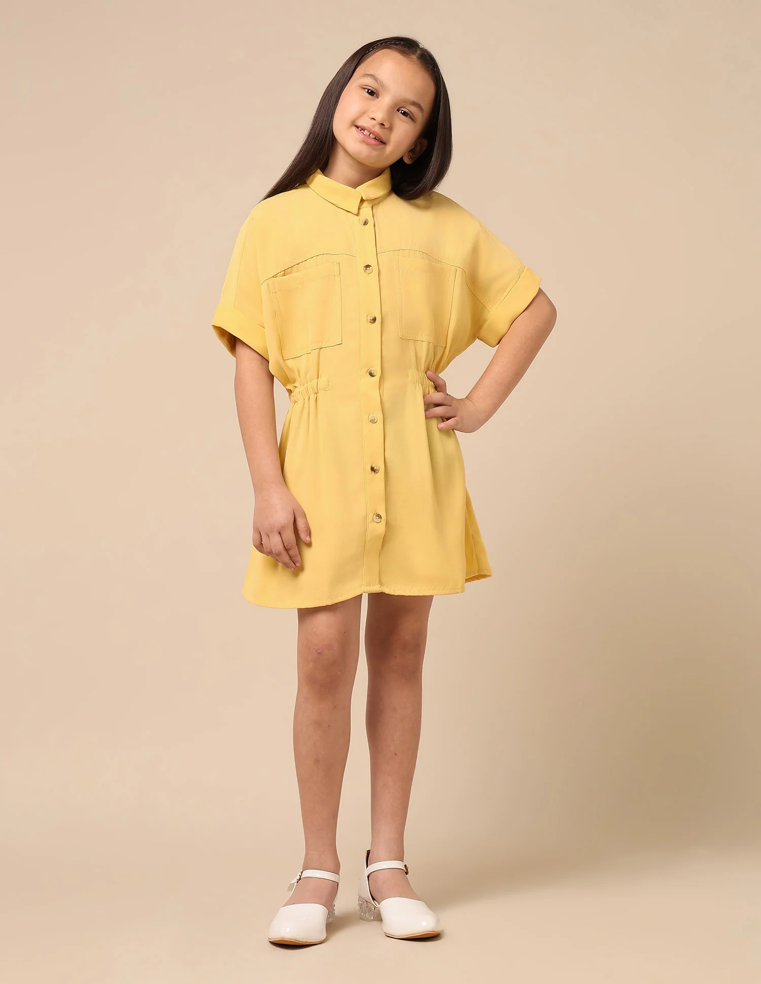 Girls Solid Shirt Dress - Image 6
