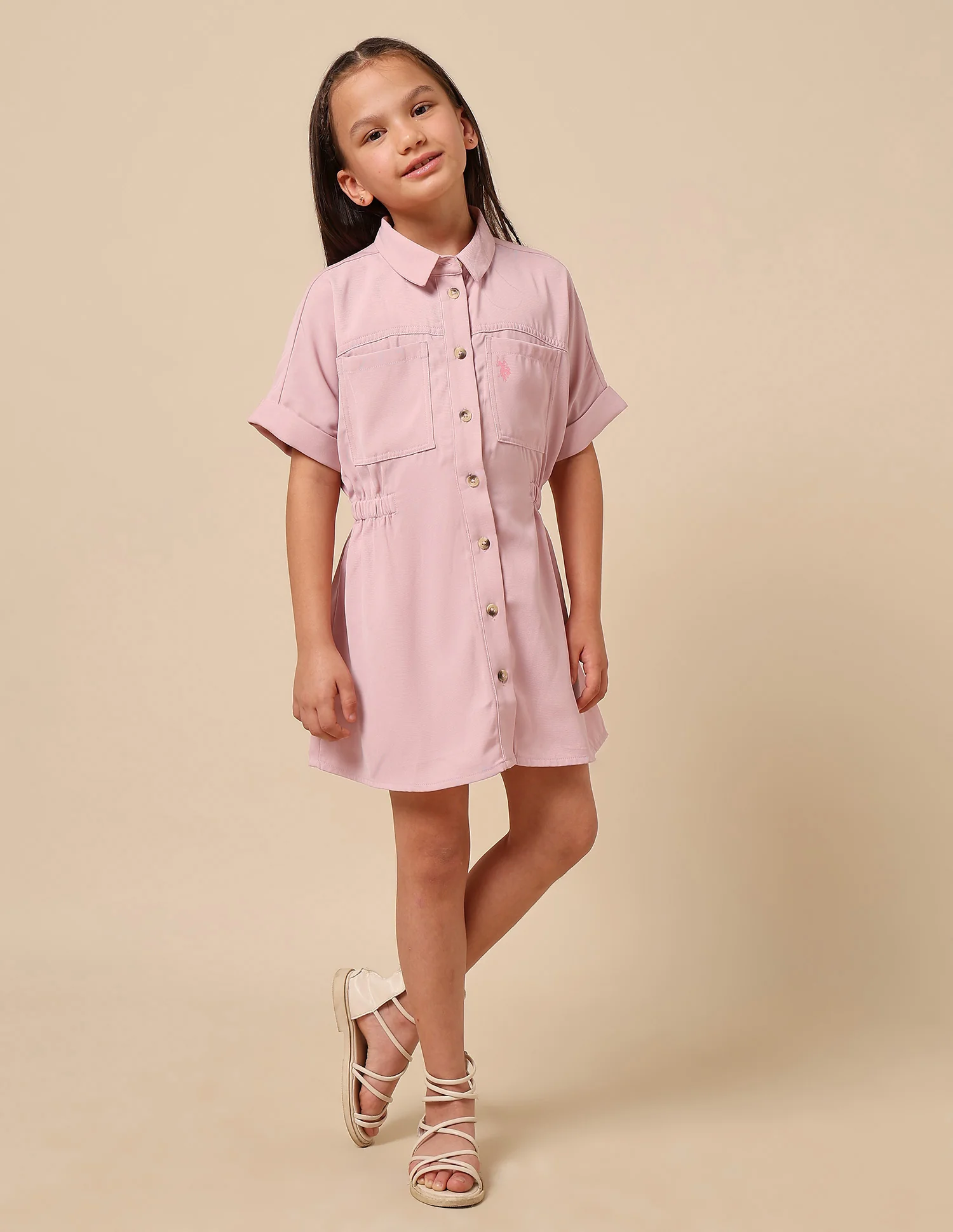 Girls Solid Shirt Dress - Image 3
