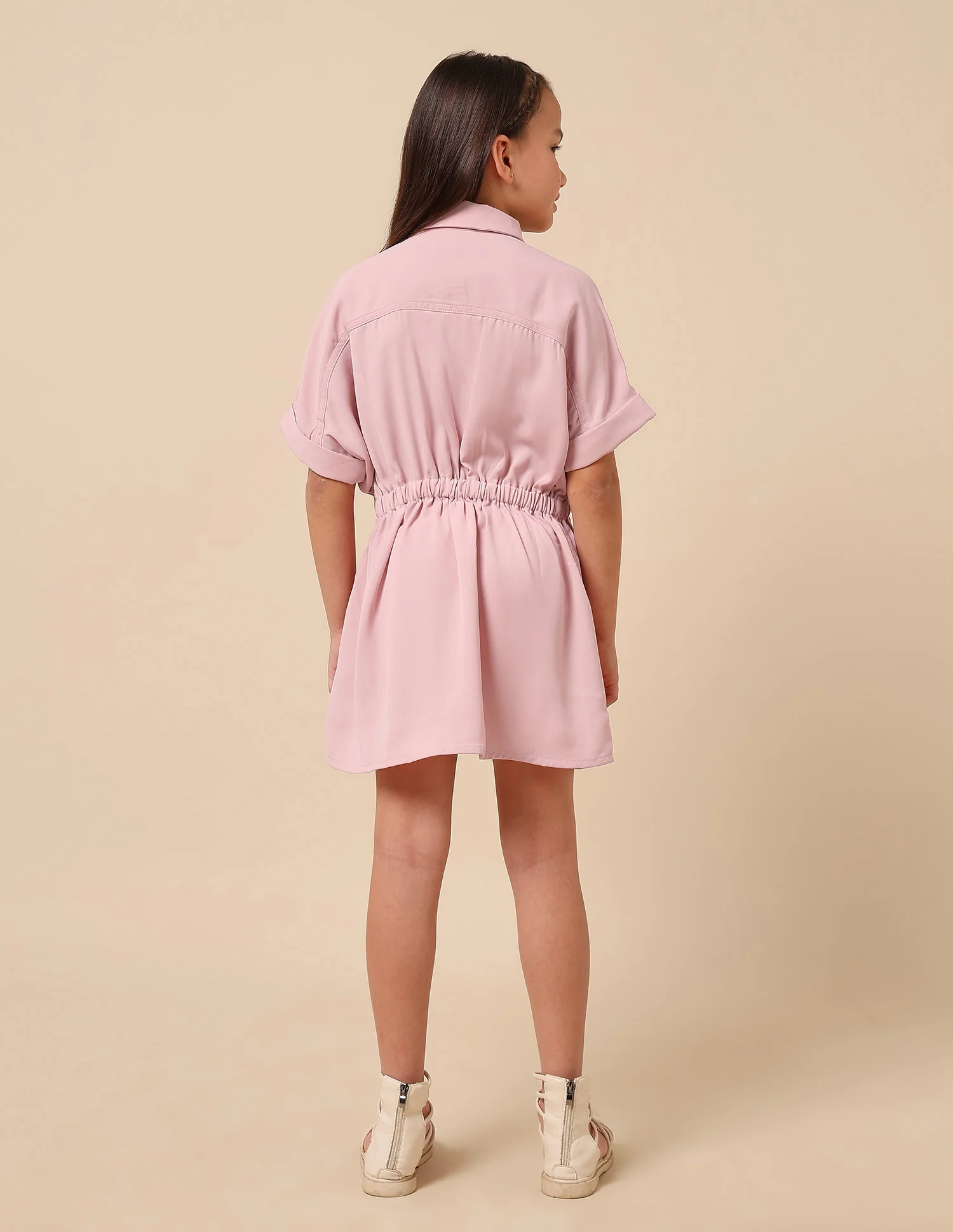 Girls Solid Shirt Dress - Image 5
