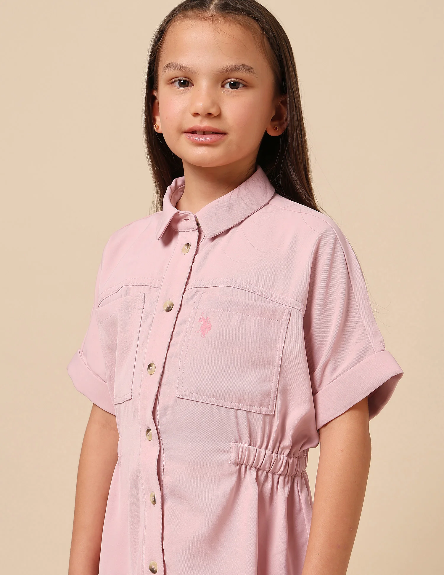 Girls Solid Shirt Dress - Image 7