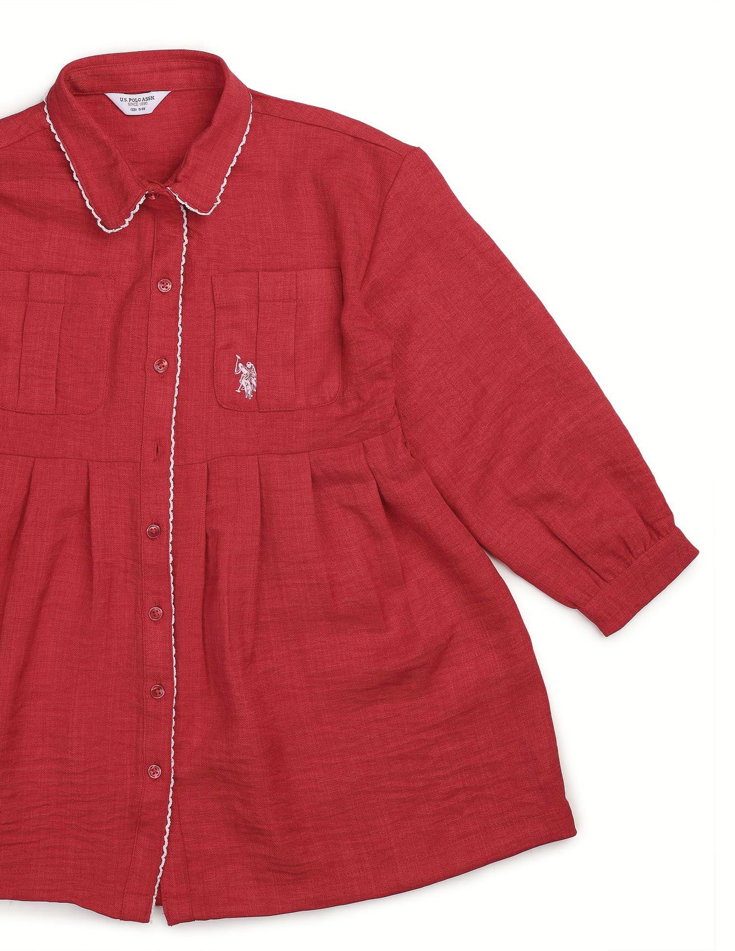 Girls Solid Shirt Dress - Image 2