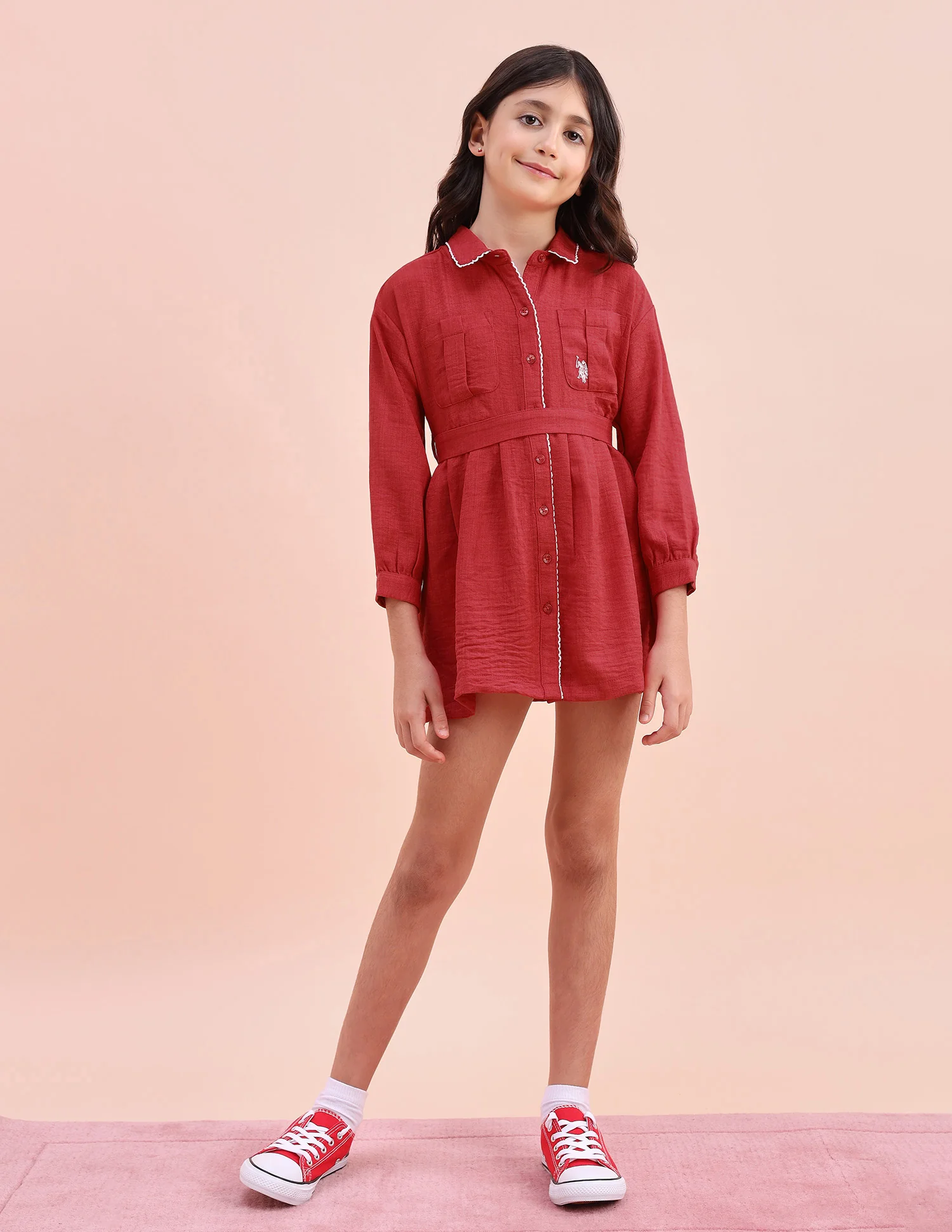 Girls Solid Shirt Dress - Image 3