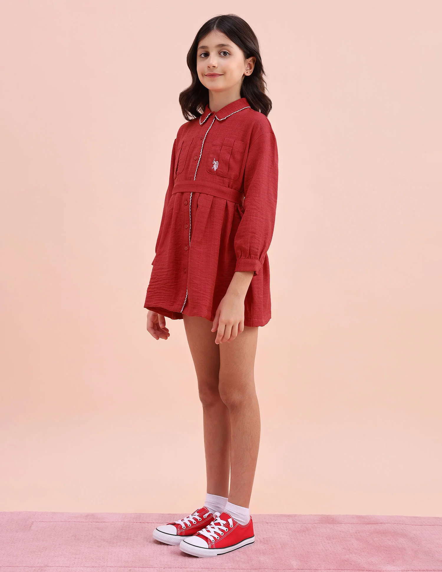 Girls Solid Shirt Dress - Image 4