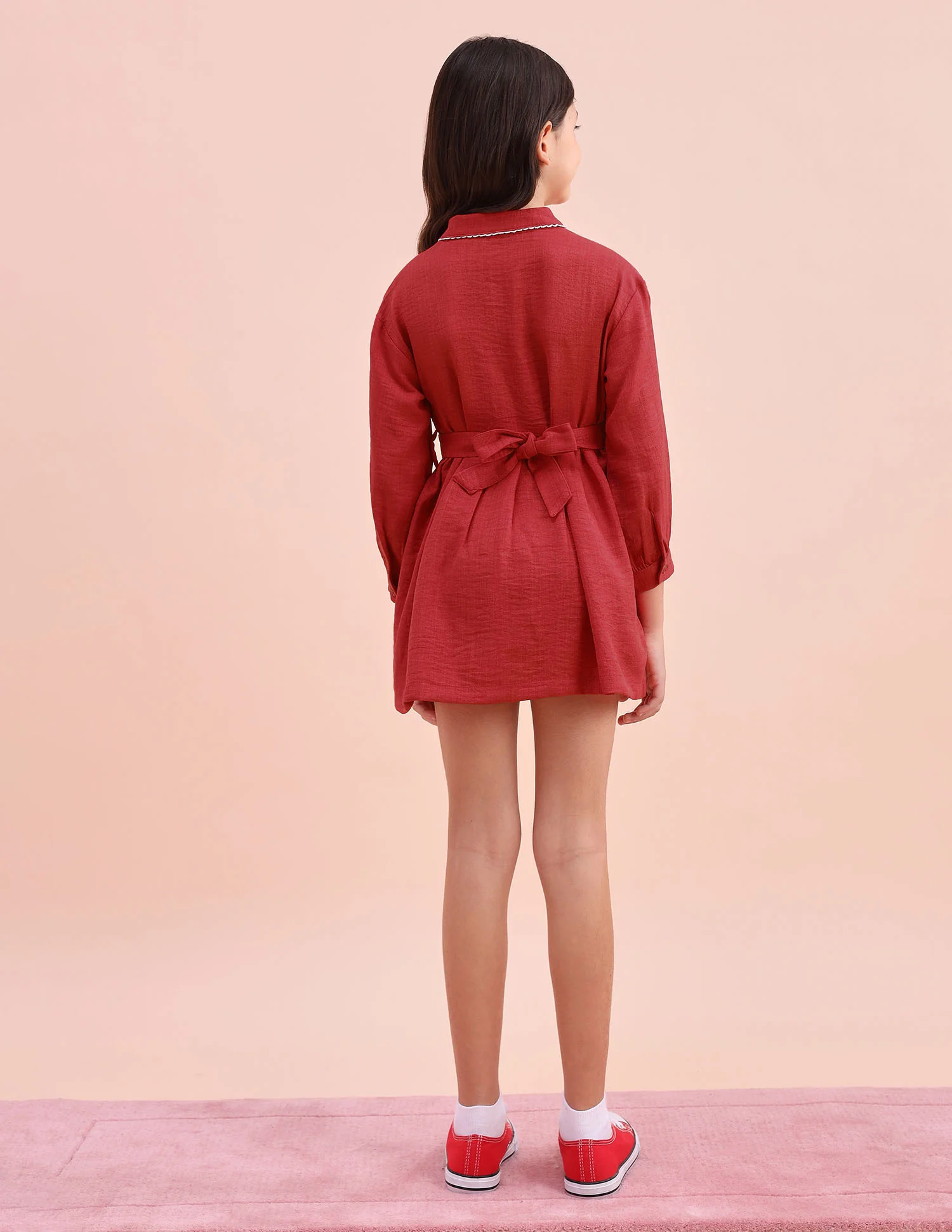 Girls Solid Shirt Dress - Image 5