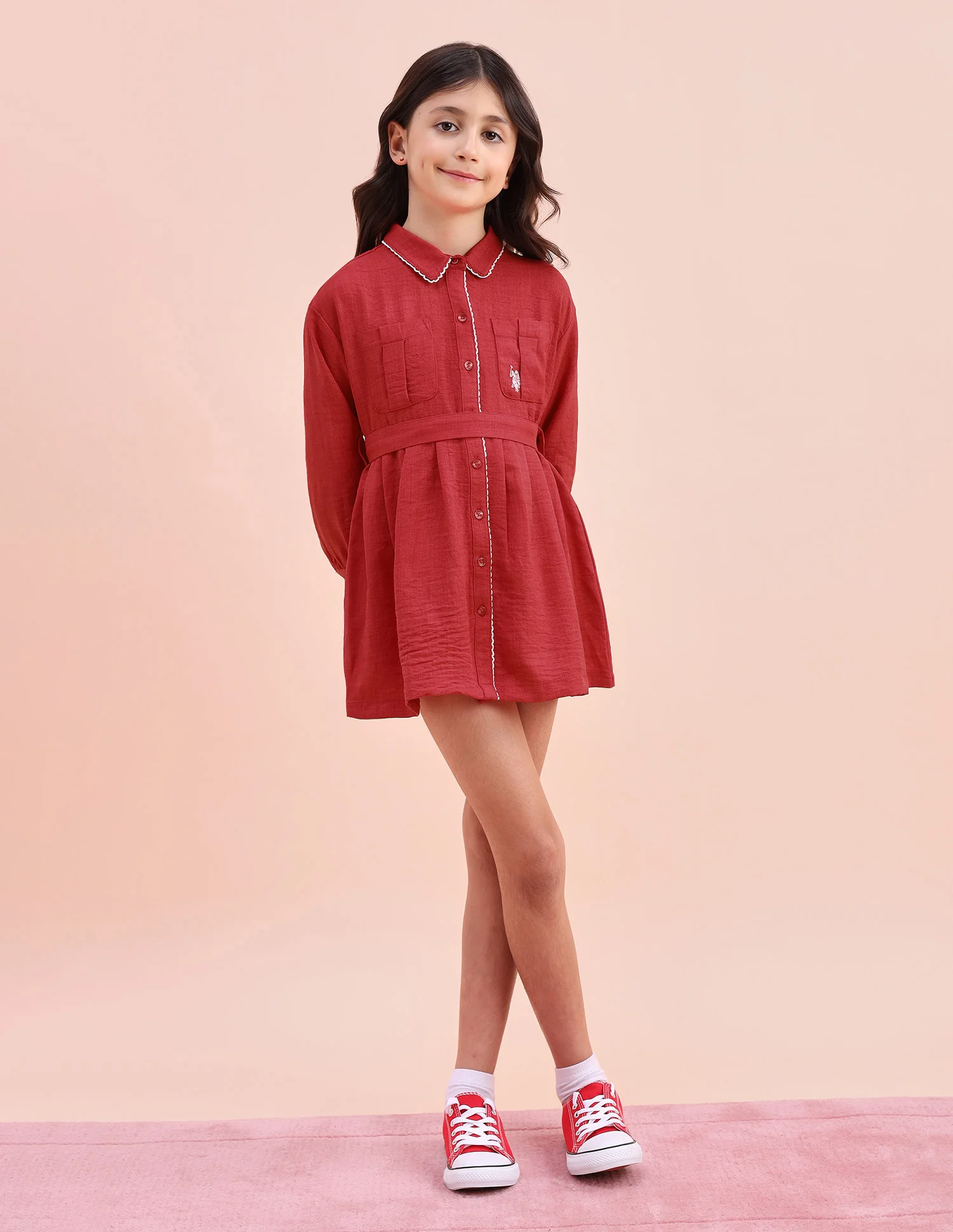 Girls Solid Shirt Dress - Image 6