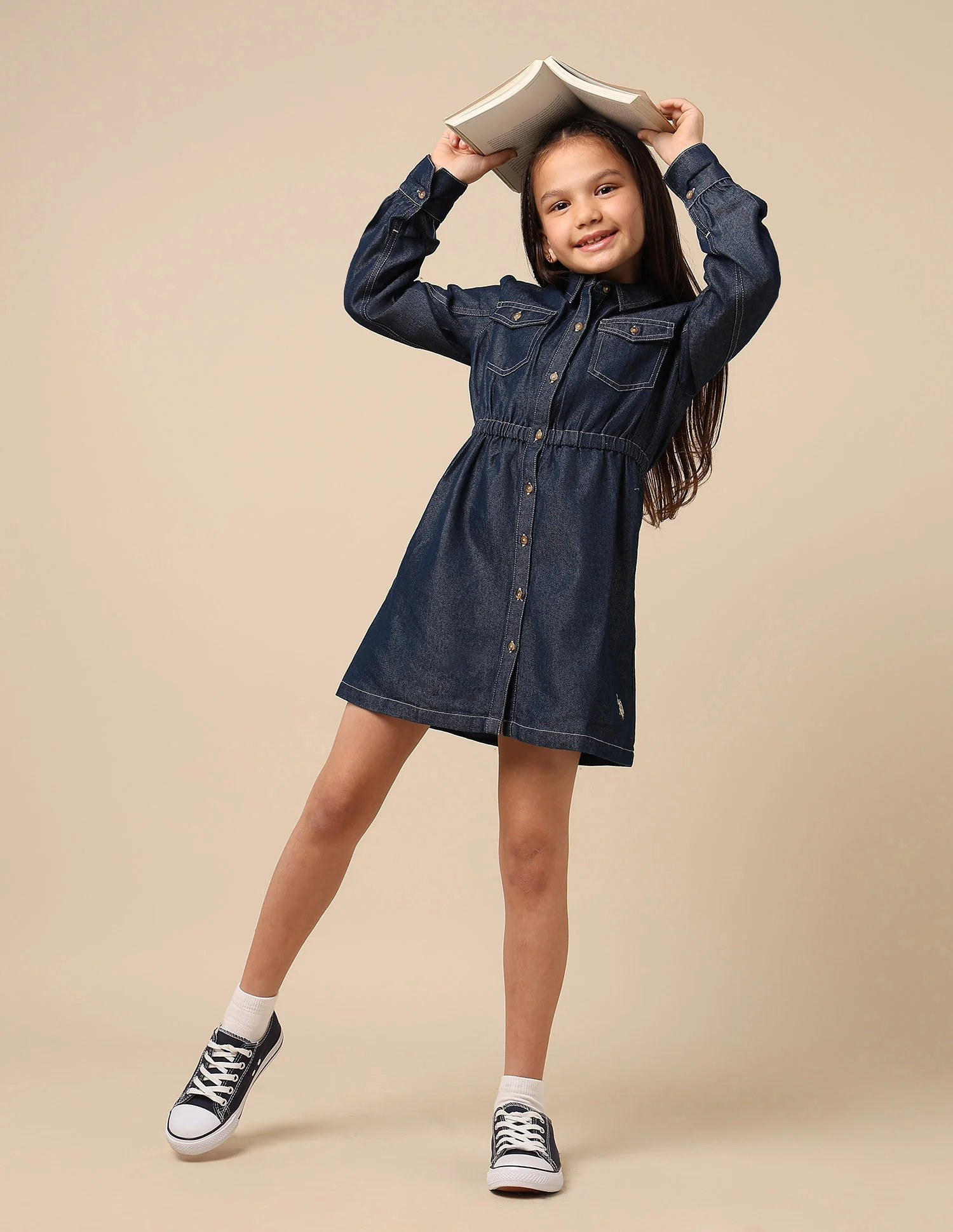 Girls Solid Shirt Dress - Image 3