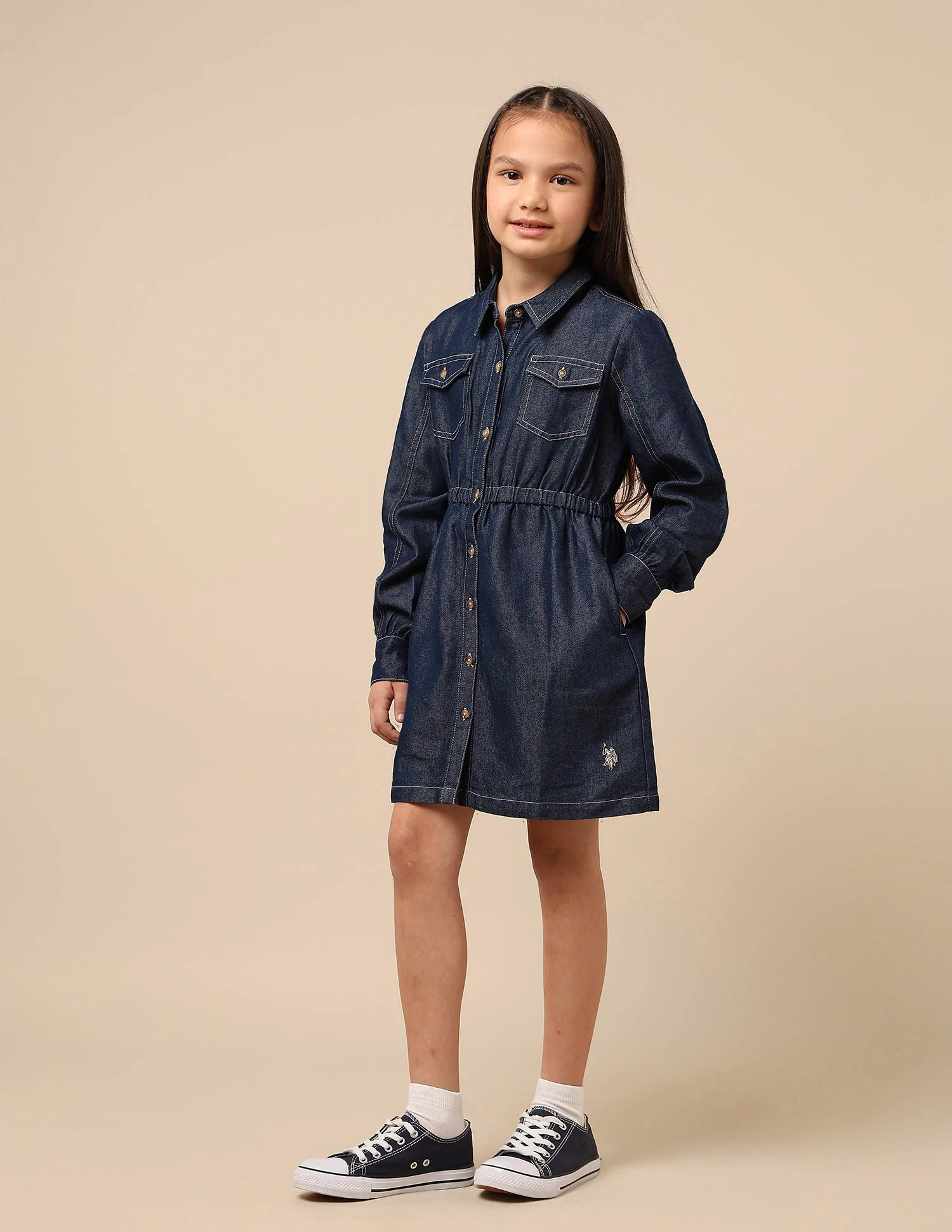 Girls Solid Shirt Dress - Image 4