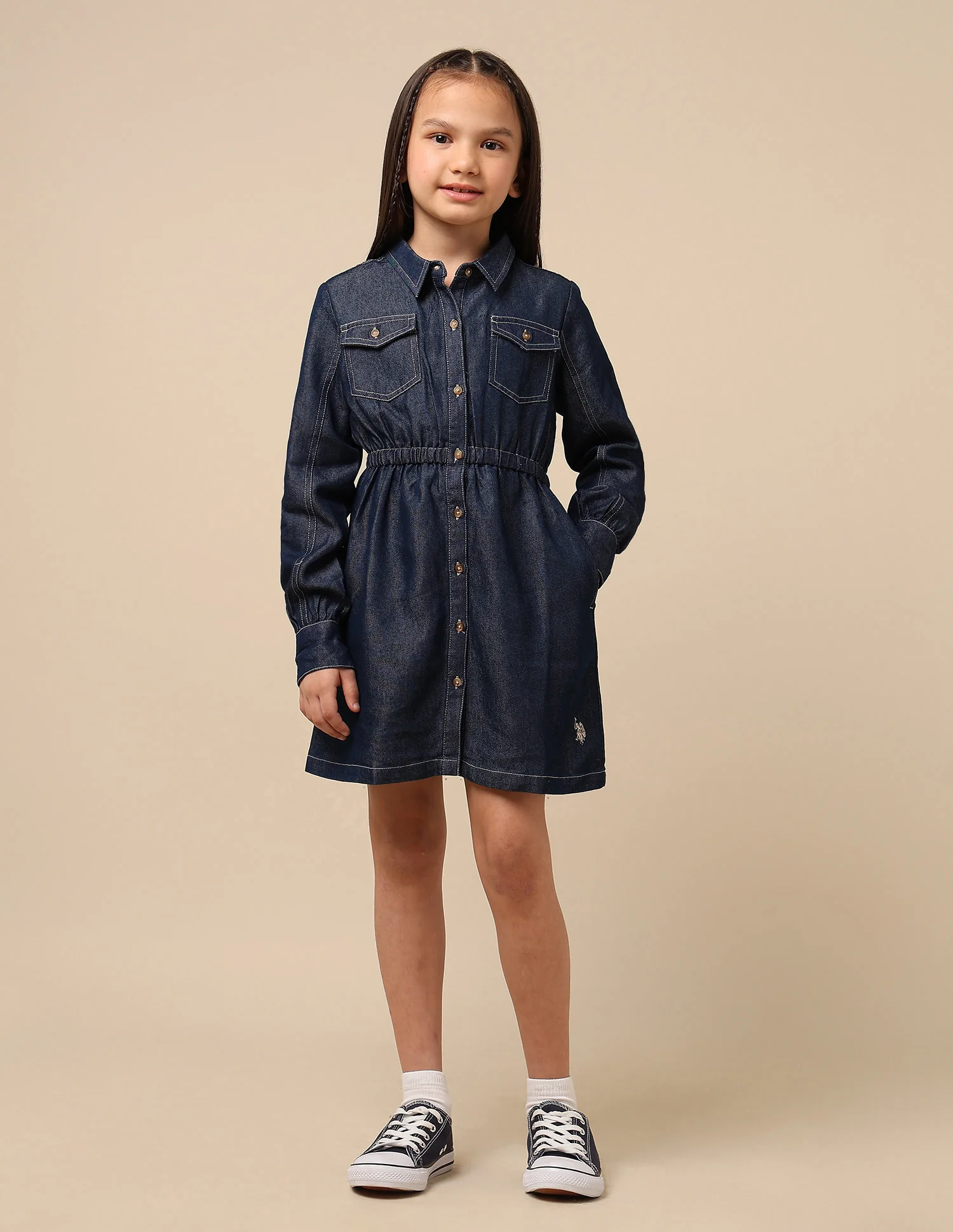 Girls Solid Shirt Dress - Image 6