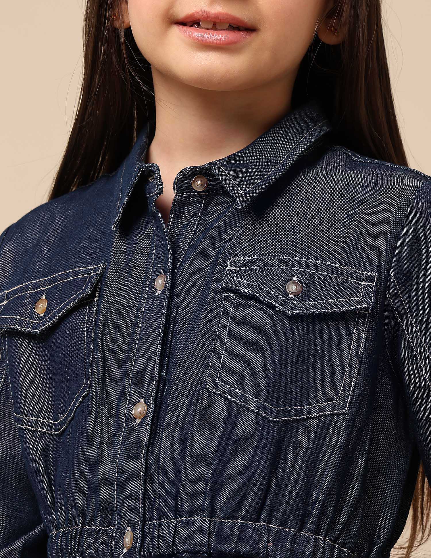 Girls Solid Shirt Dress - Image 7