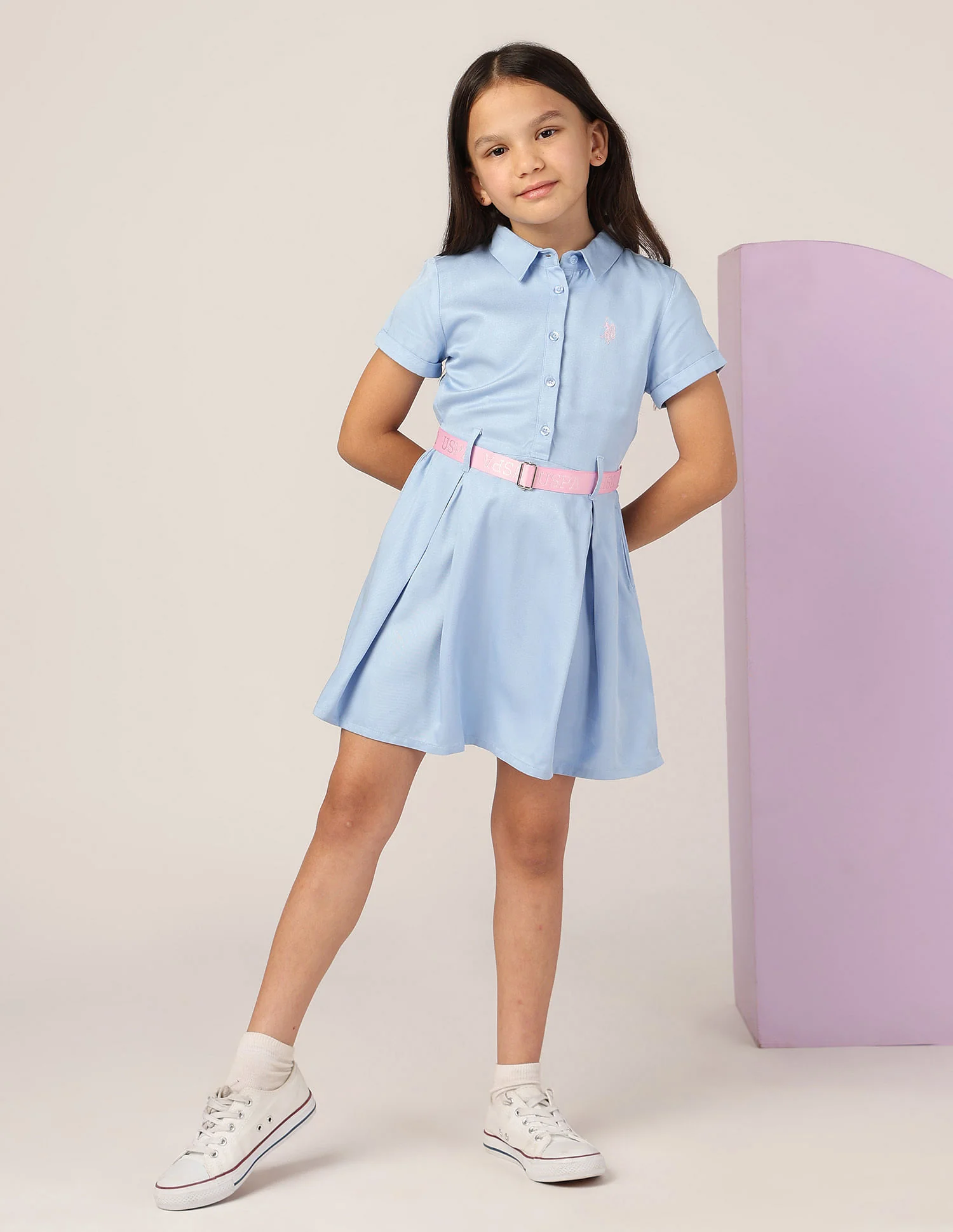 Girls Solid Shirt Dress - Image 3