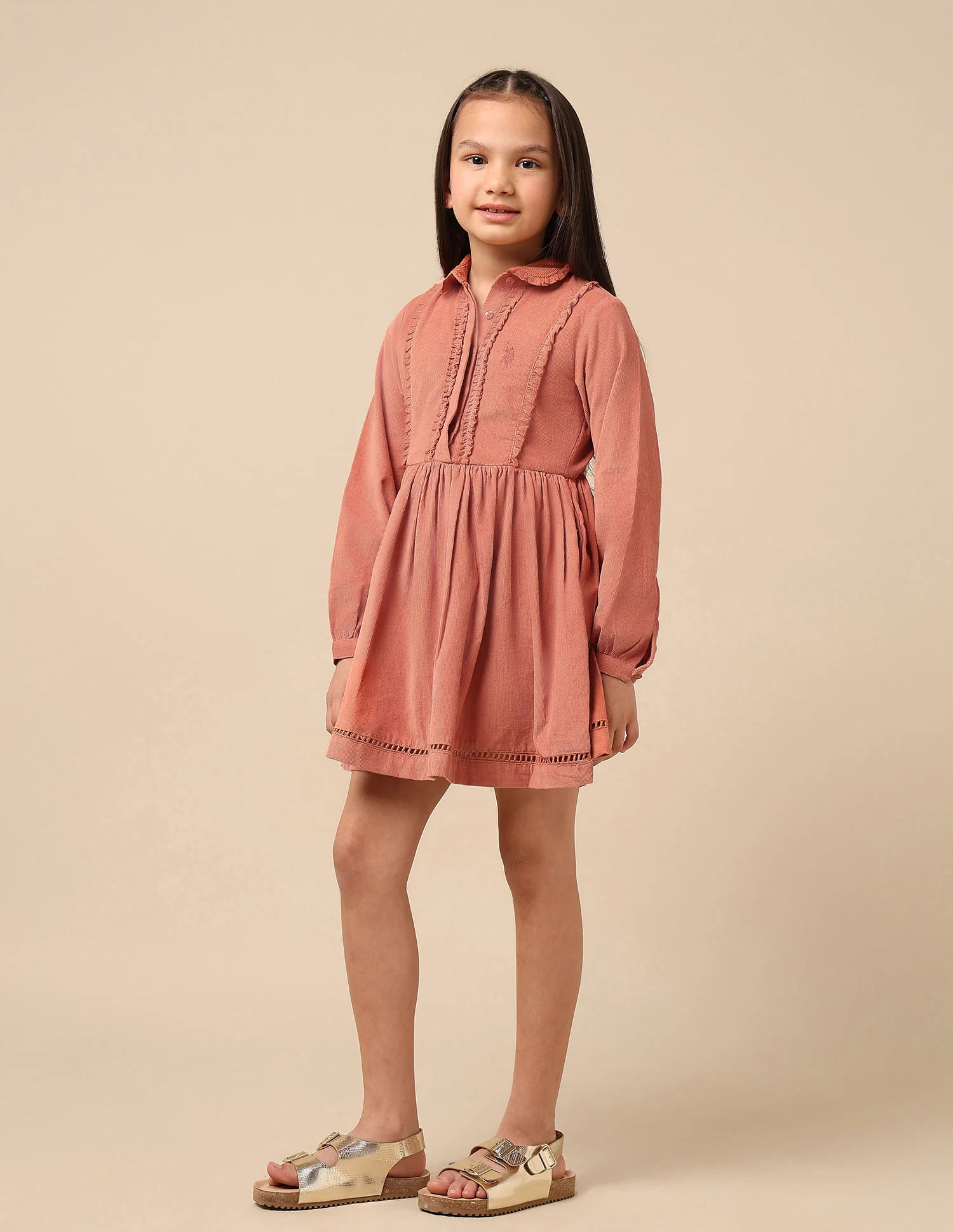 Girls Solid Shirt Dress - Image 4