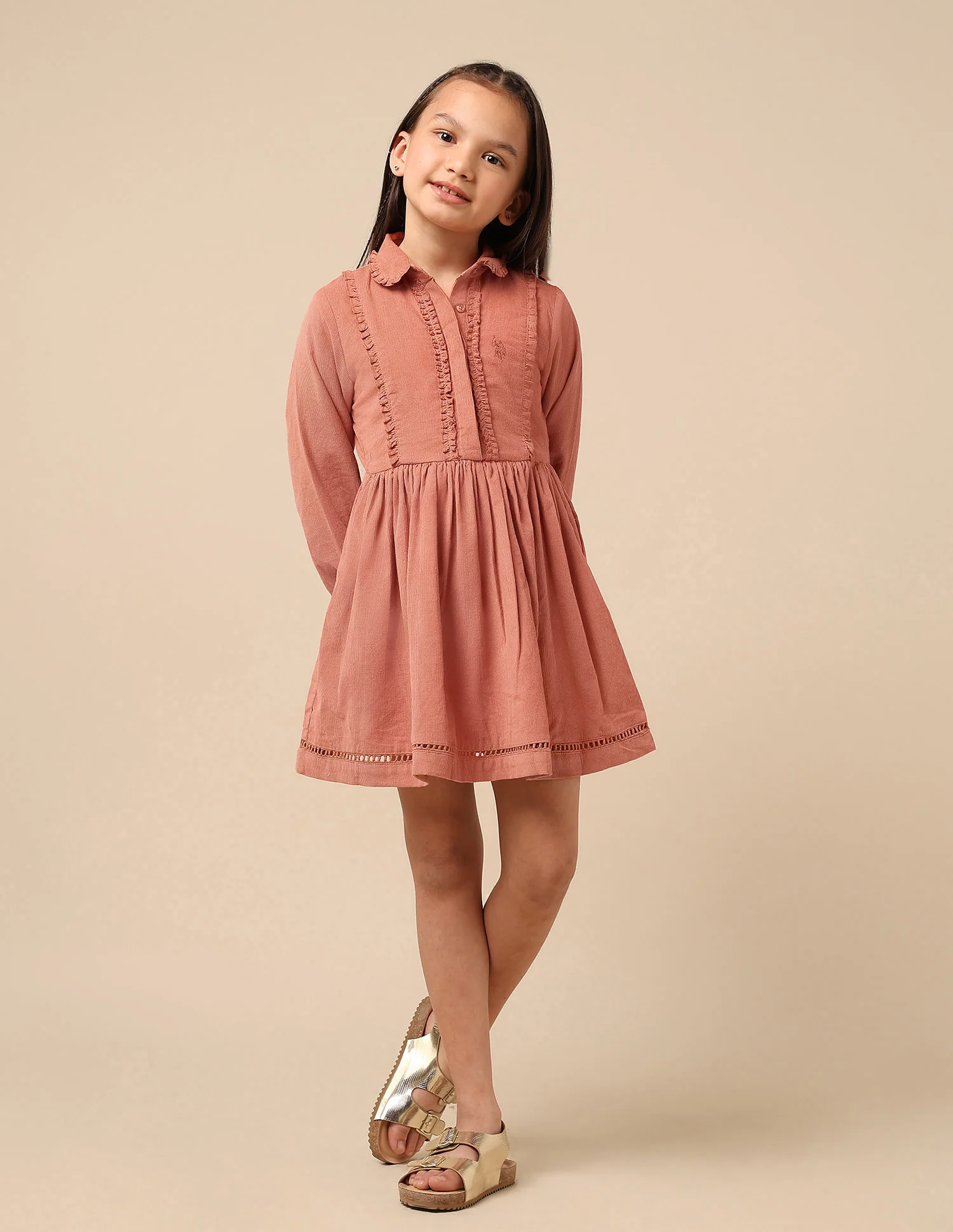 Girls Solid Shirt Dress - Image 6