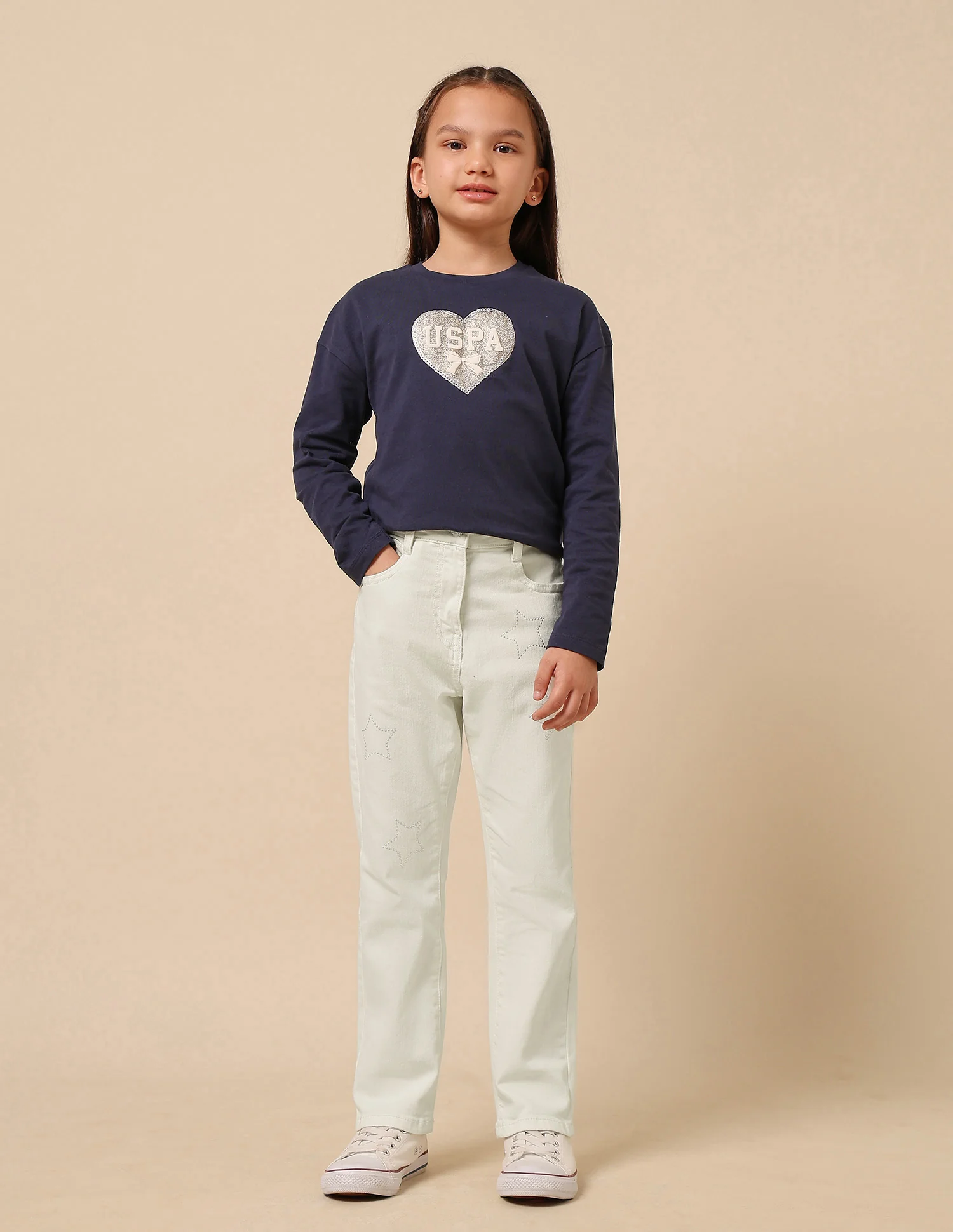 Girls Stars Rhinestone Embellished Jeans - Image 3