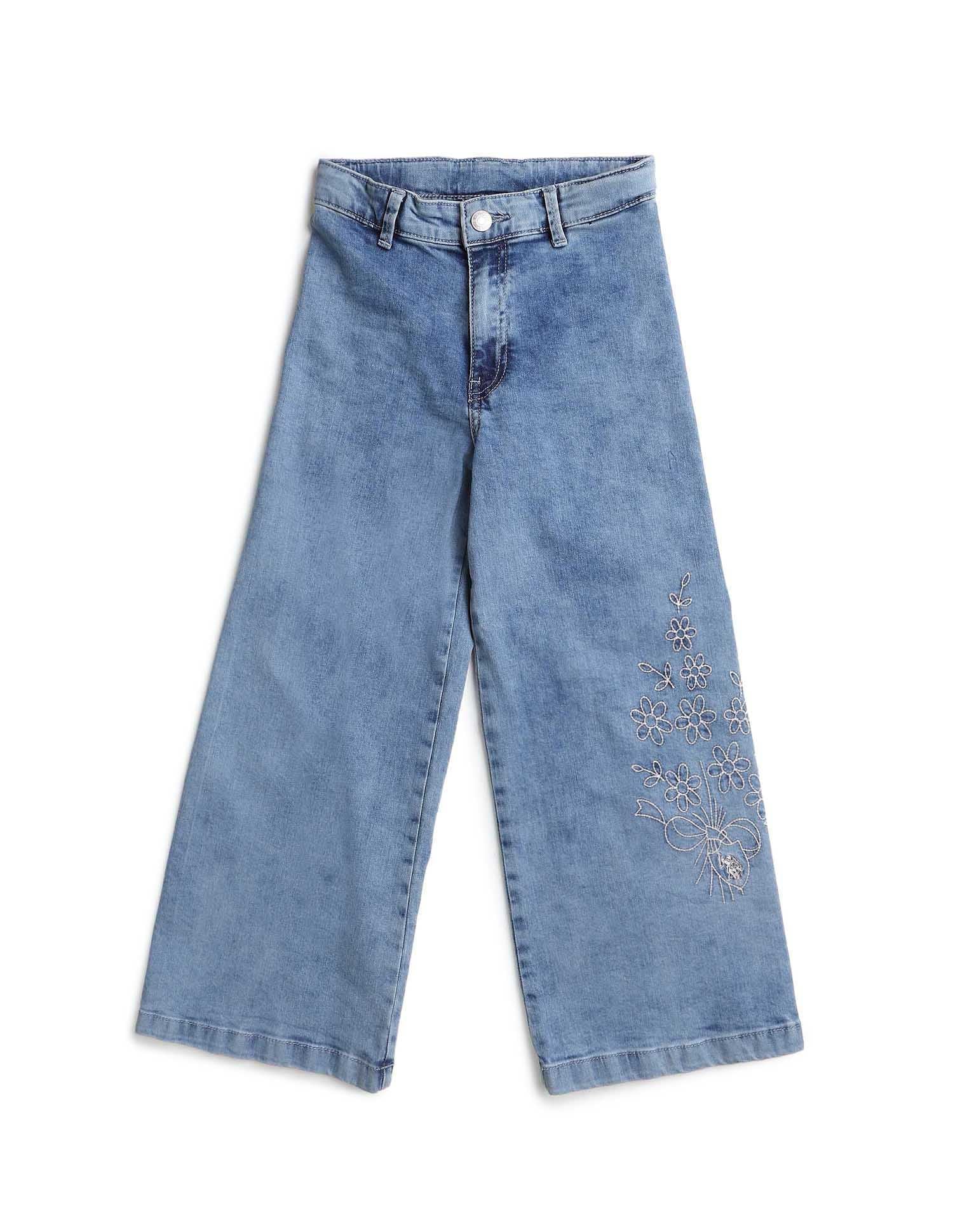 Girls Stone Washed Wide Leg Fit Jeans - Image 10