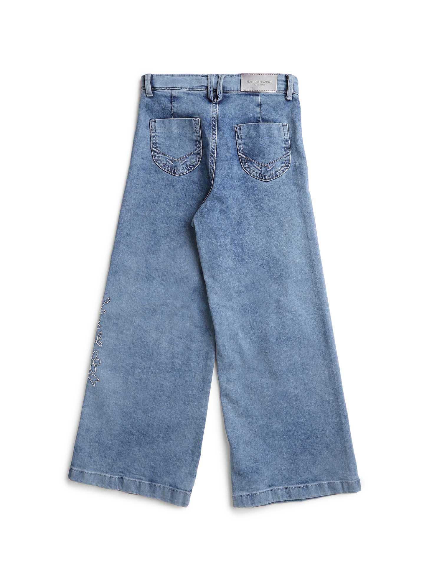 Girls Stone Washed Wide Leg Fit Jeans - Image 11
