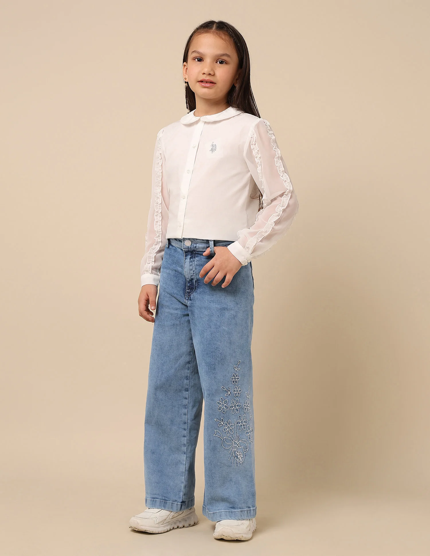 Girls Stone Washed Wide Leg Fit Jeans - Image 4