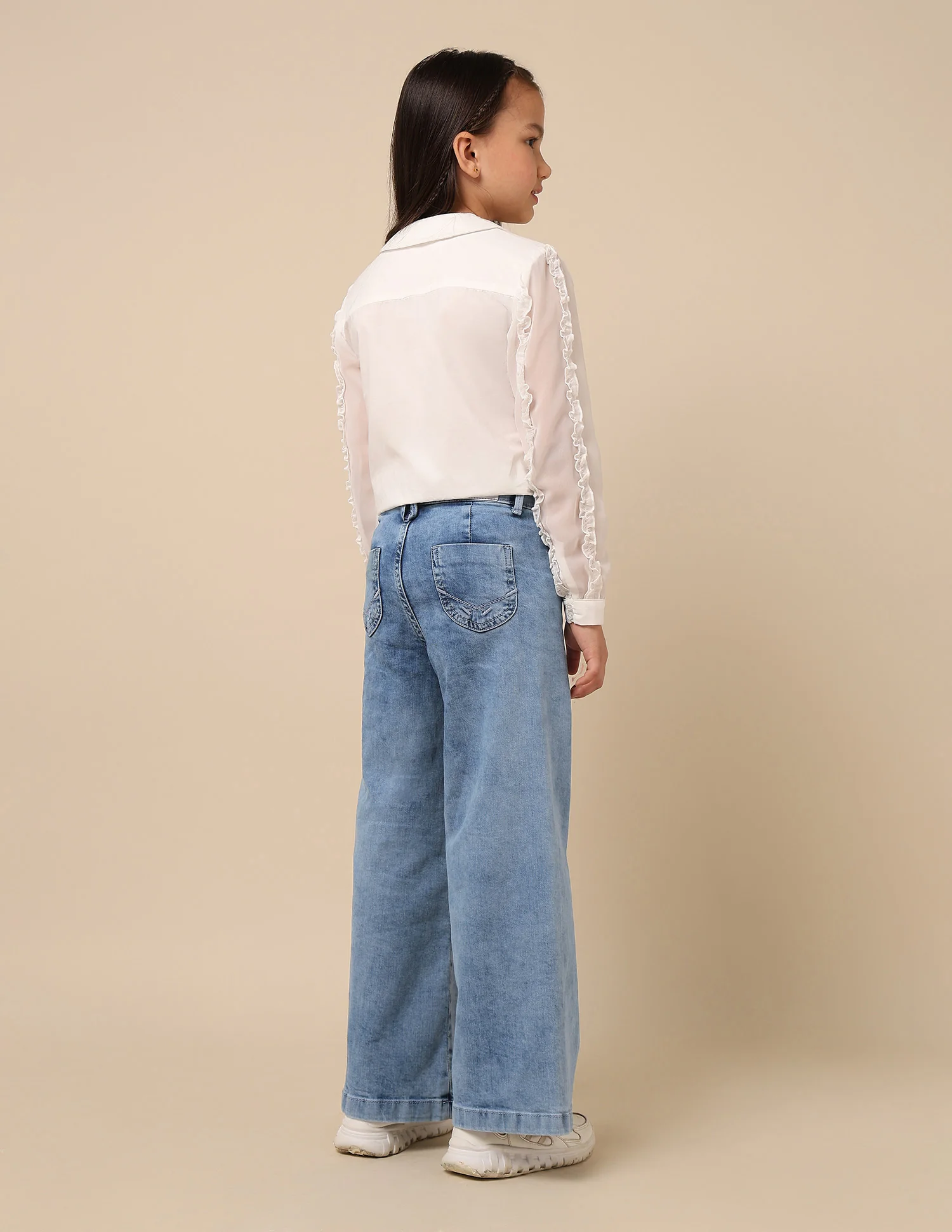 Girls Stone Washed Wide Leg Fit Jeans - Image 5