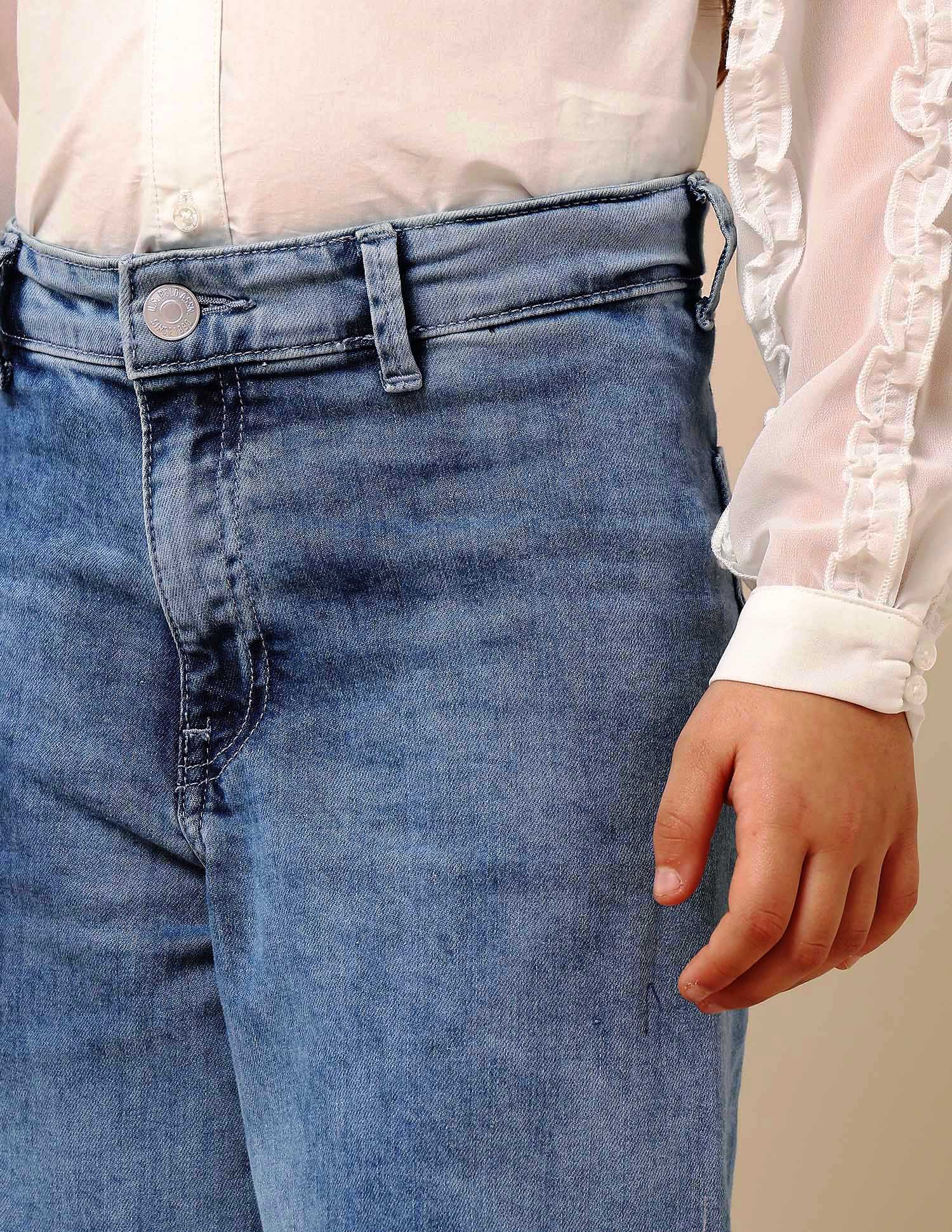 Girls Stone Washed Wide Leg Fit Jeans - Image 7