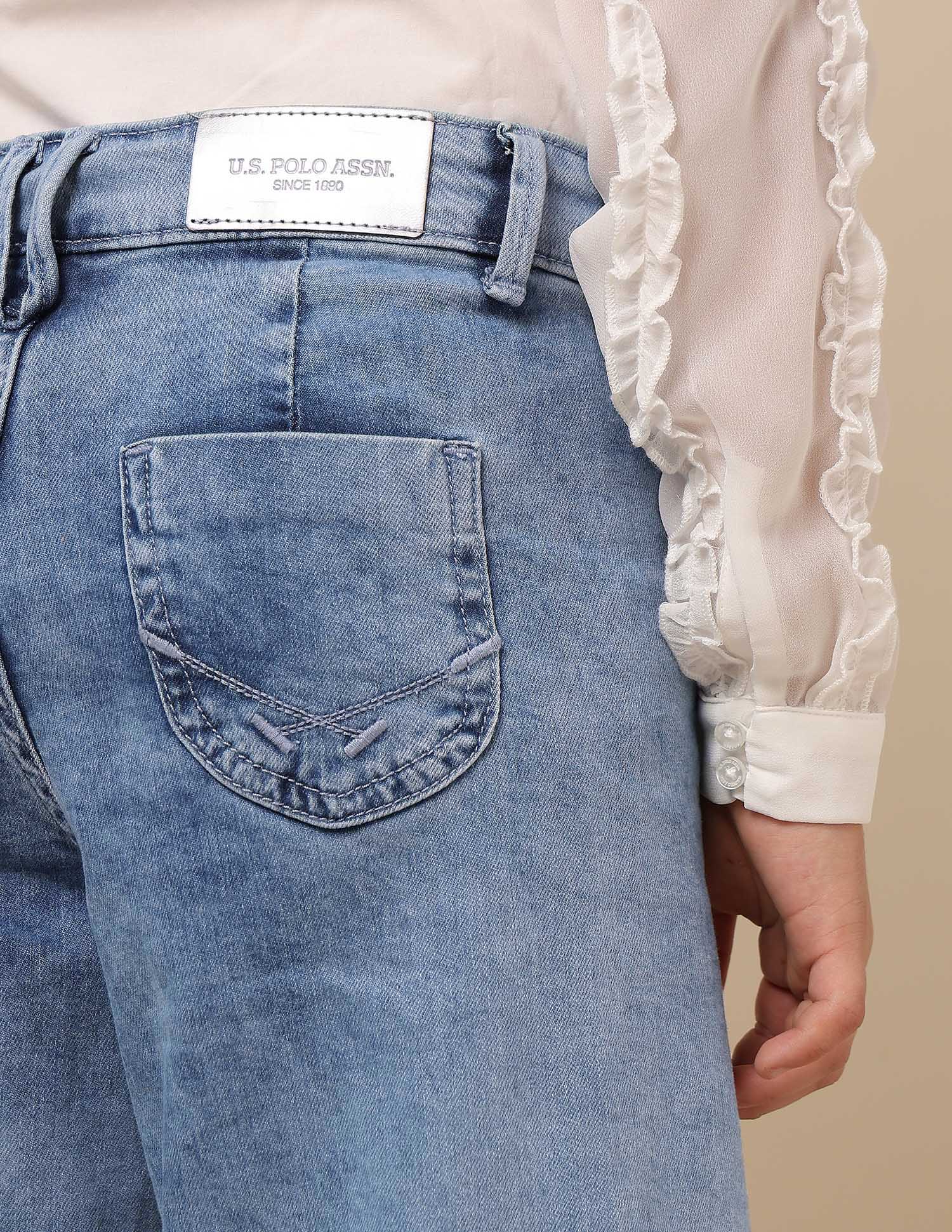 Girls Stone Washed Wide Leg Fit Jeans - Image 8