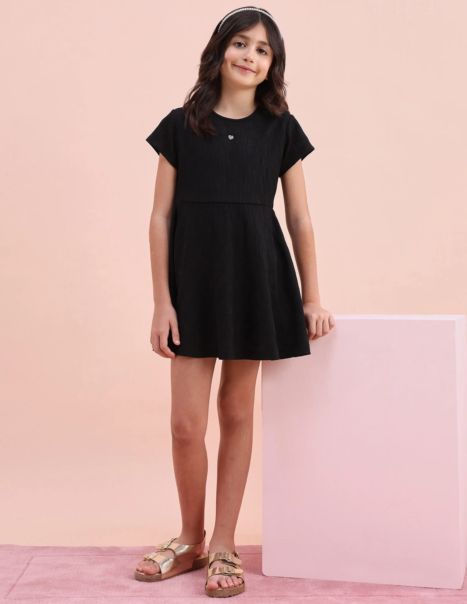 Girls Textured A-Line Dress - Image 2