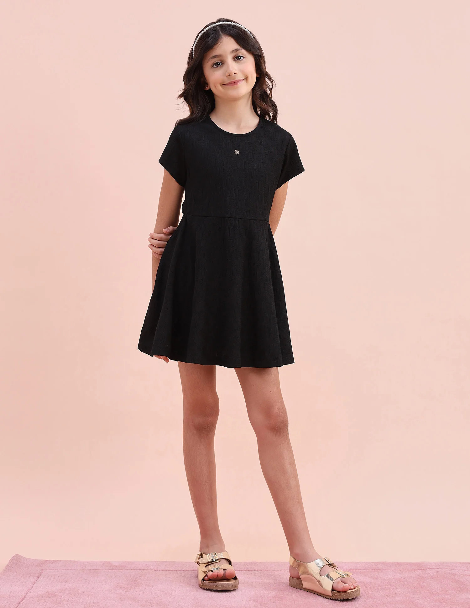 Girls Textured A-Line Dress - Image 4