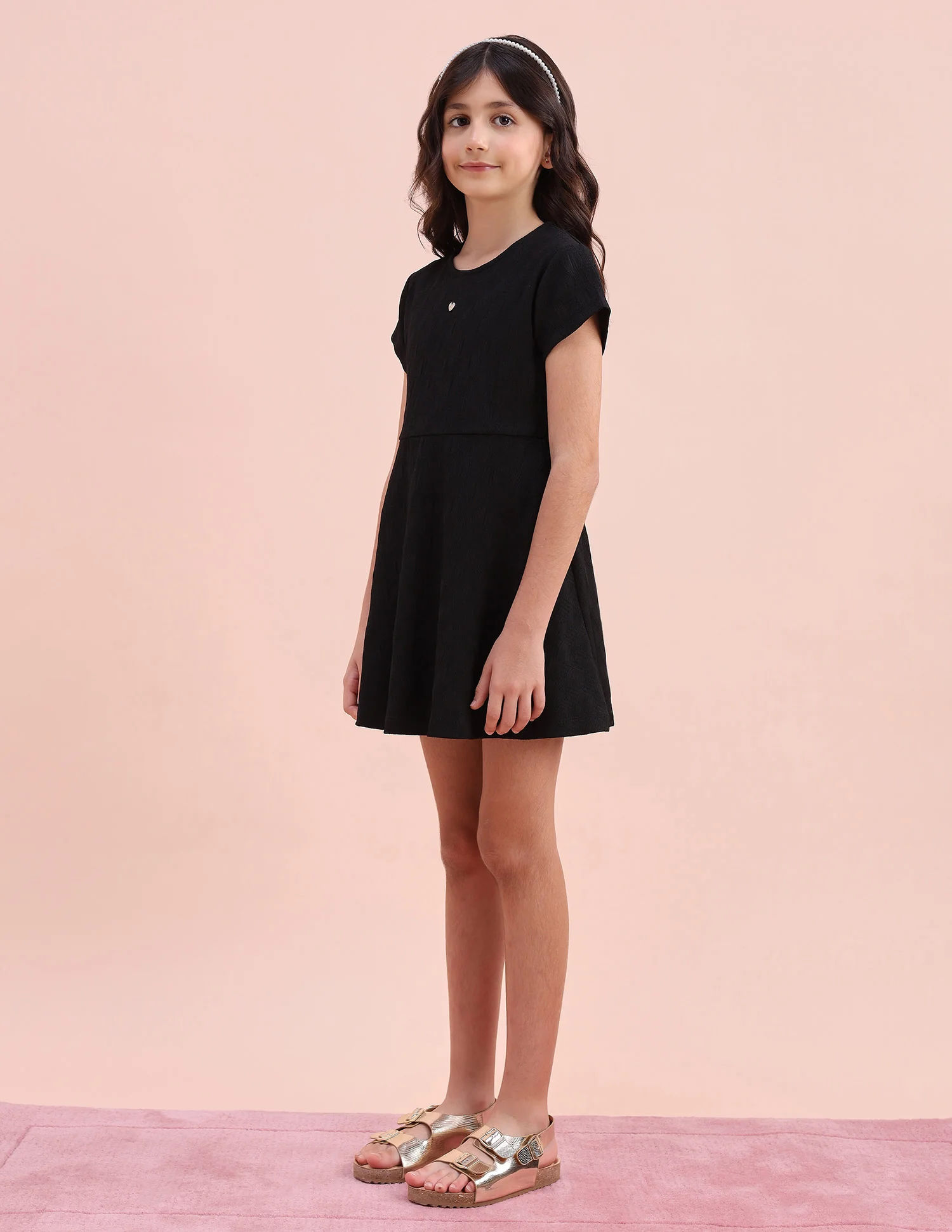 Girls Textured A-Line Dress - Image 5