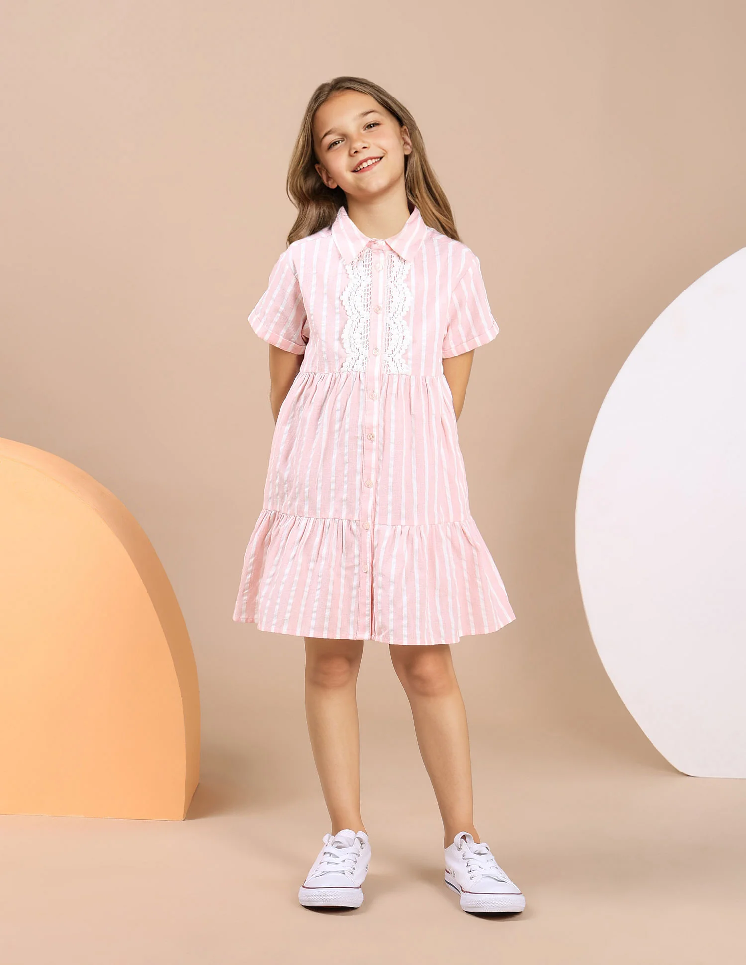 Girls Vertical Stripe Cotton Dress - Image 3