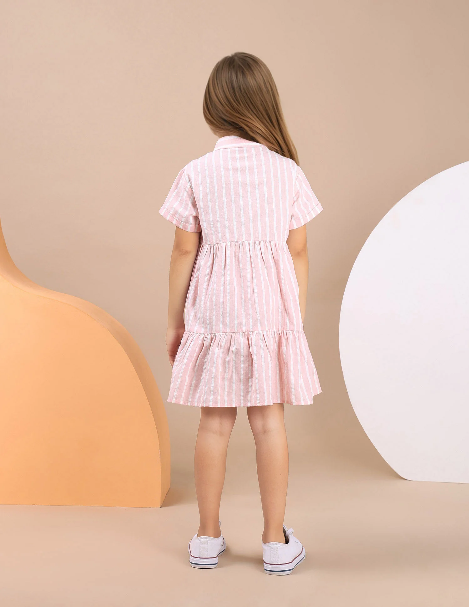 Girls Vertical Stripe Cotton Dress - Image 4