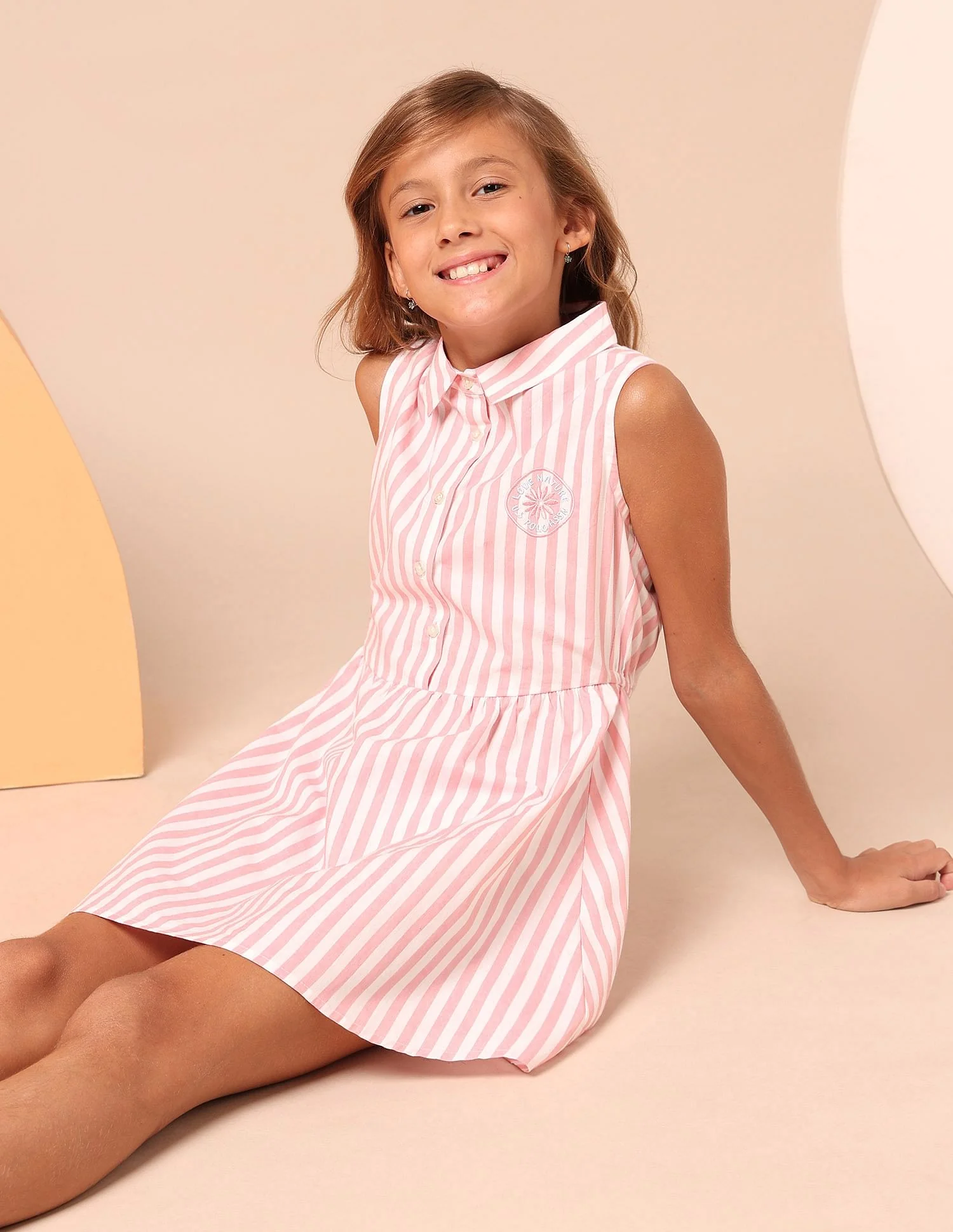 Girls Vertical Striped Fit And Flare Dress
