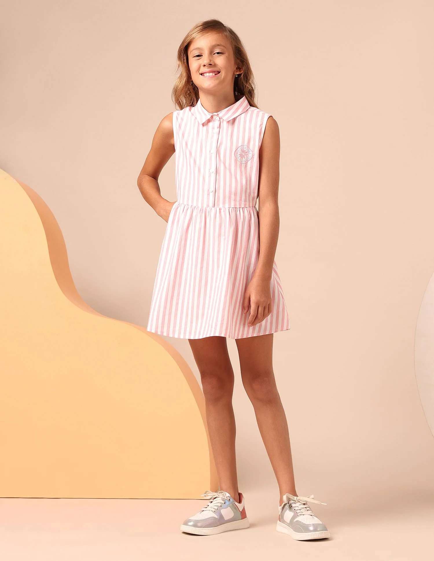 Girls Vertical Striped Fit And Flare Dress - Image 4