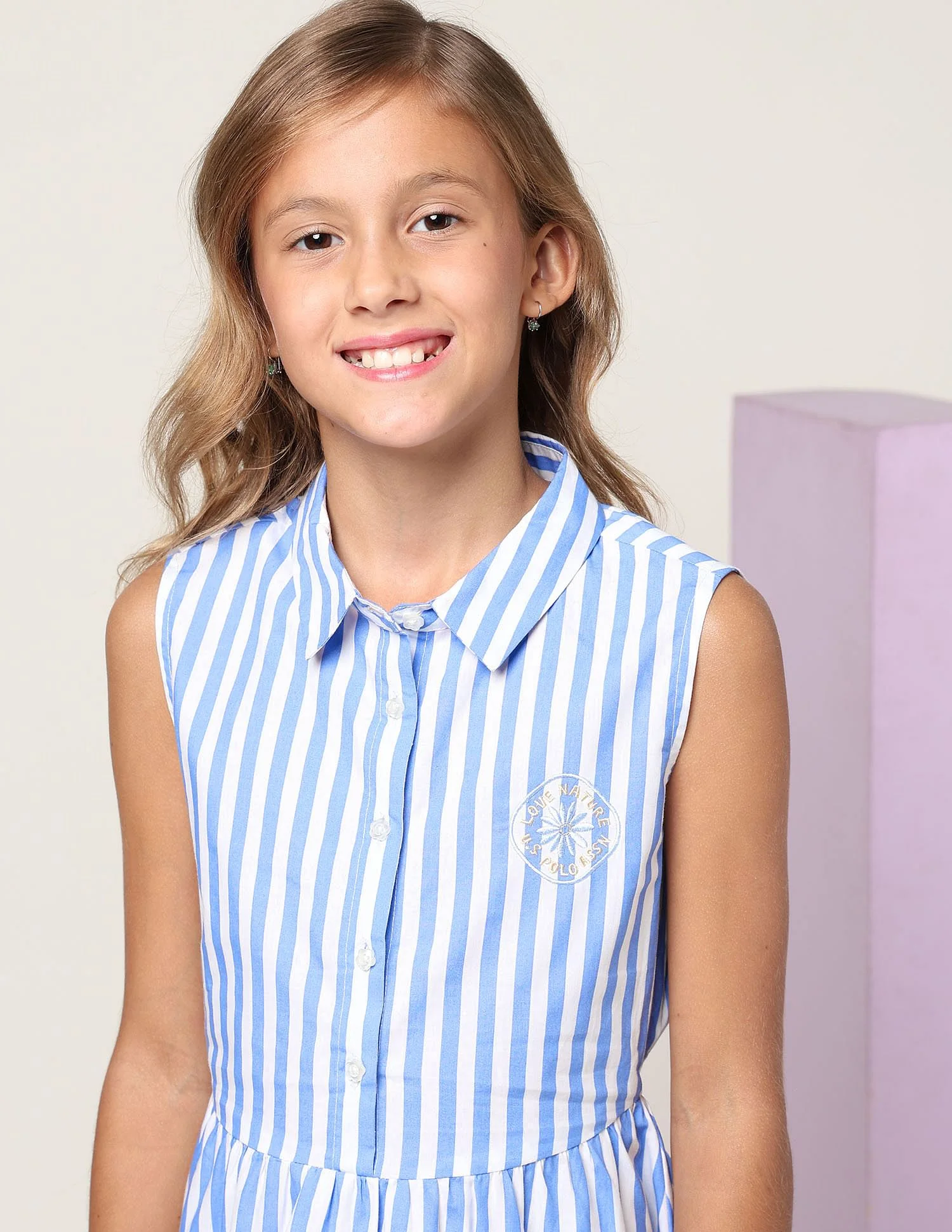 Girls Vertical Striped Fit And Flare Dress - Image 6